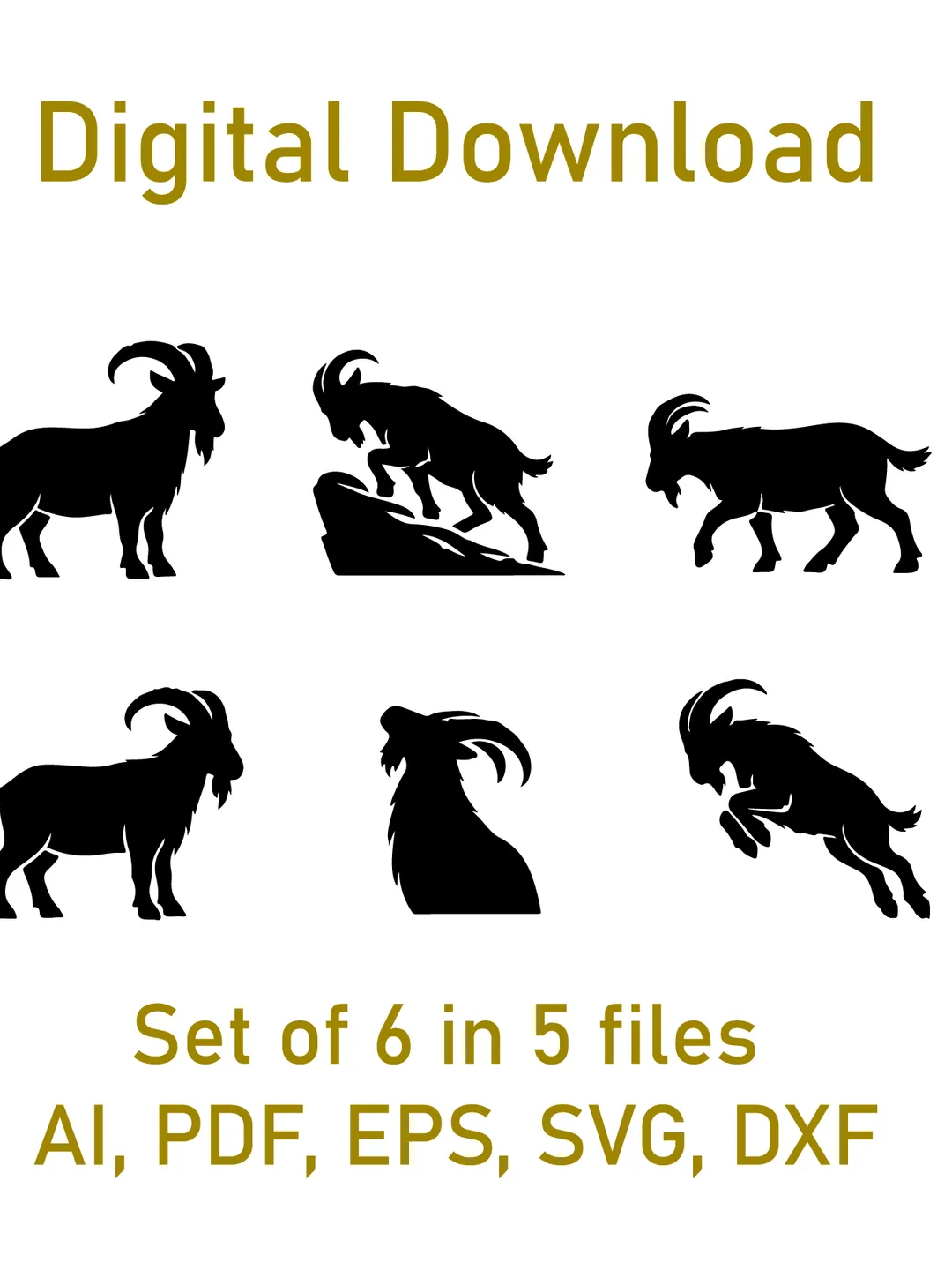 Ibex SVG Bundle, Mountain Ibex Silhouette SVG, Wild Goat Clipart, Cricut Cut File, ai pdf dxf eps, Alpine Animal SVG Set