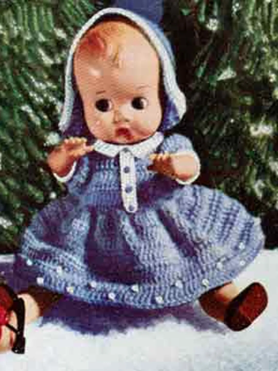 Vintage Crochet Pattern Dress for Doll Christmas Doll with Blue Dress Pattern Digital Download PDF