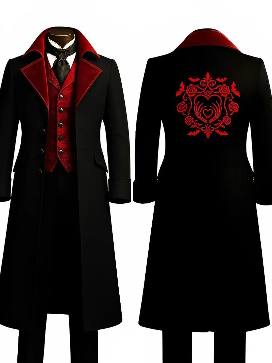 Memento Mori Gothic Coat | Skull and Rose Embroidery | Victorian
