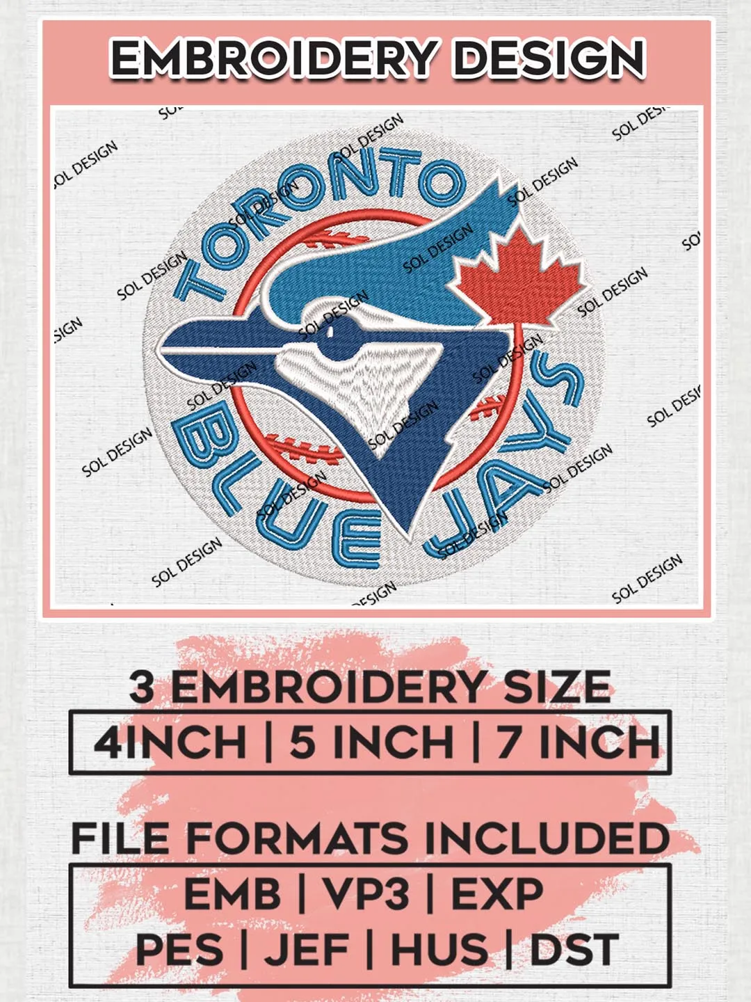 Toronto Blue Jays Logo Embroidery Designs, MLB Toronto Blue Jays Embroidery Design, MLB Embroidery Design Files, MLB Logo, 3 sizes, Machine embroidery Files, Digital Download