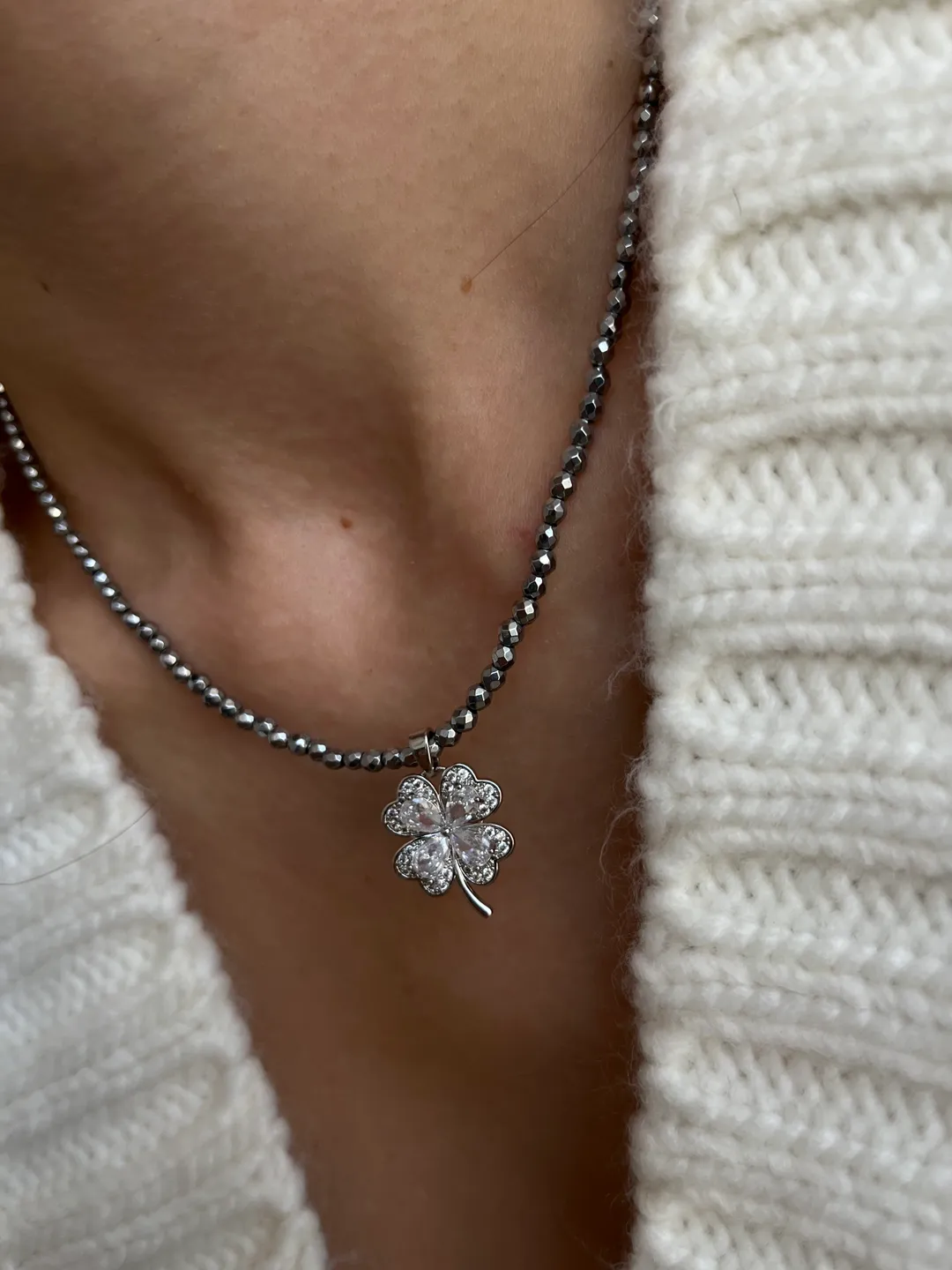 Hematite choker with steel pendant