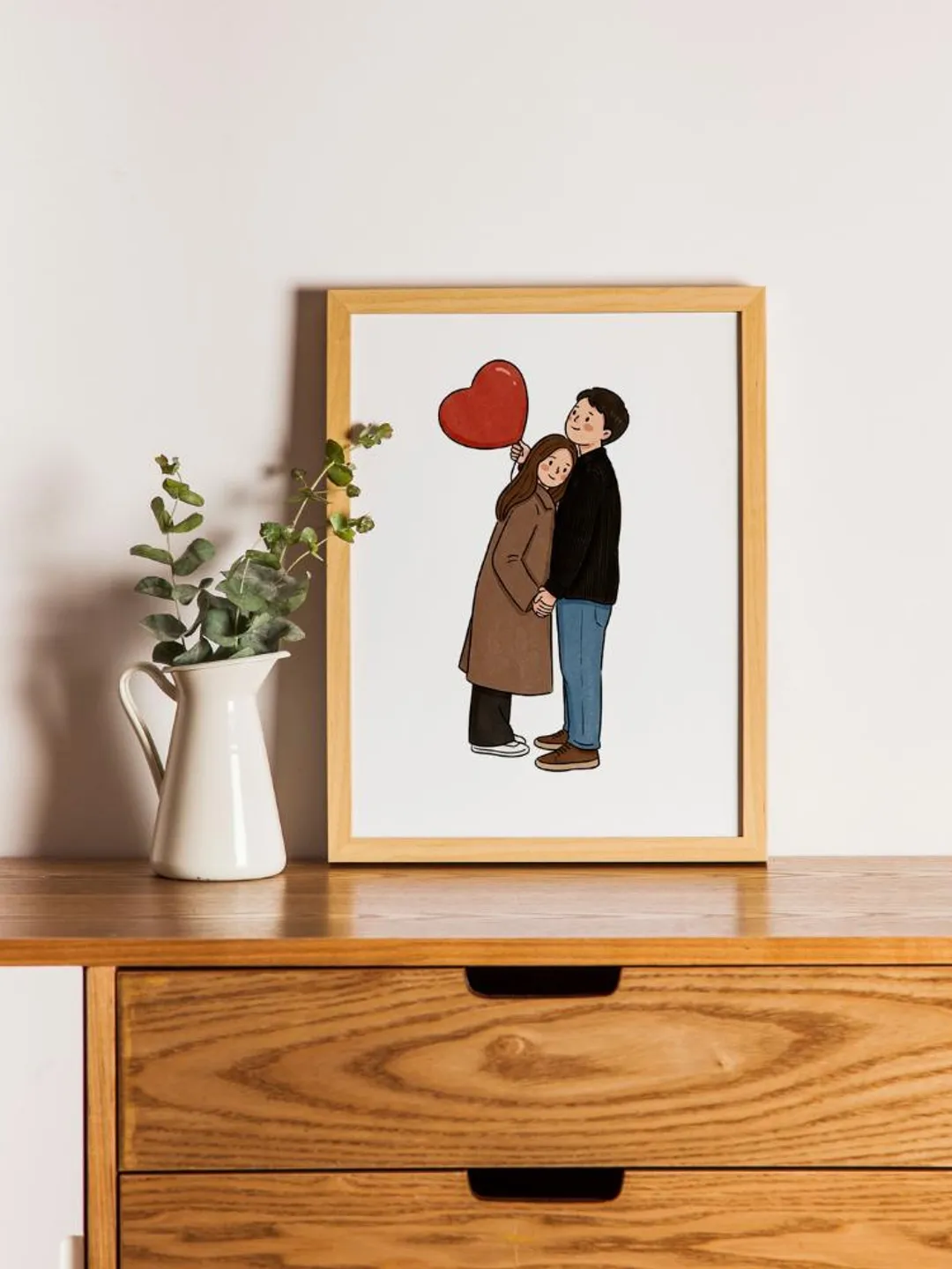 Custom Couple Portrait Illustration, Hand Drawn Framed Wall Art ...