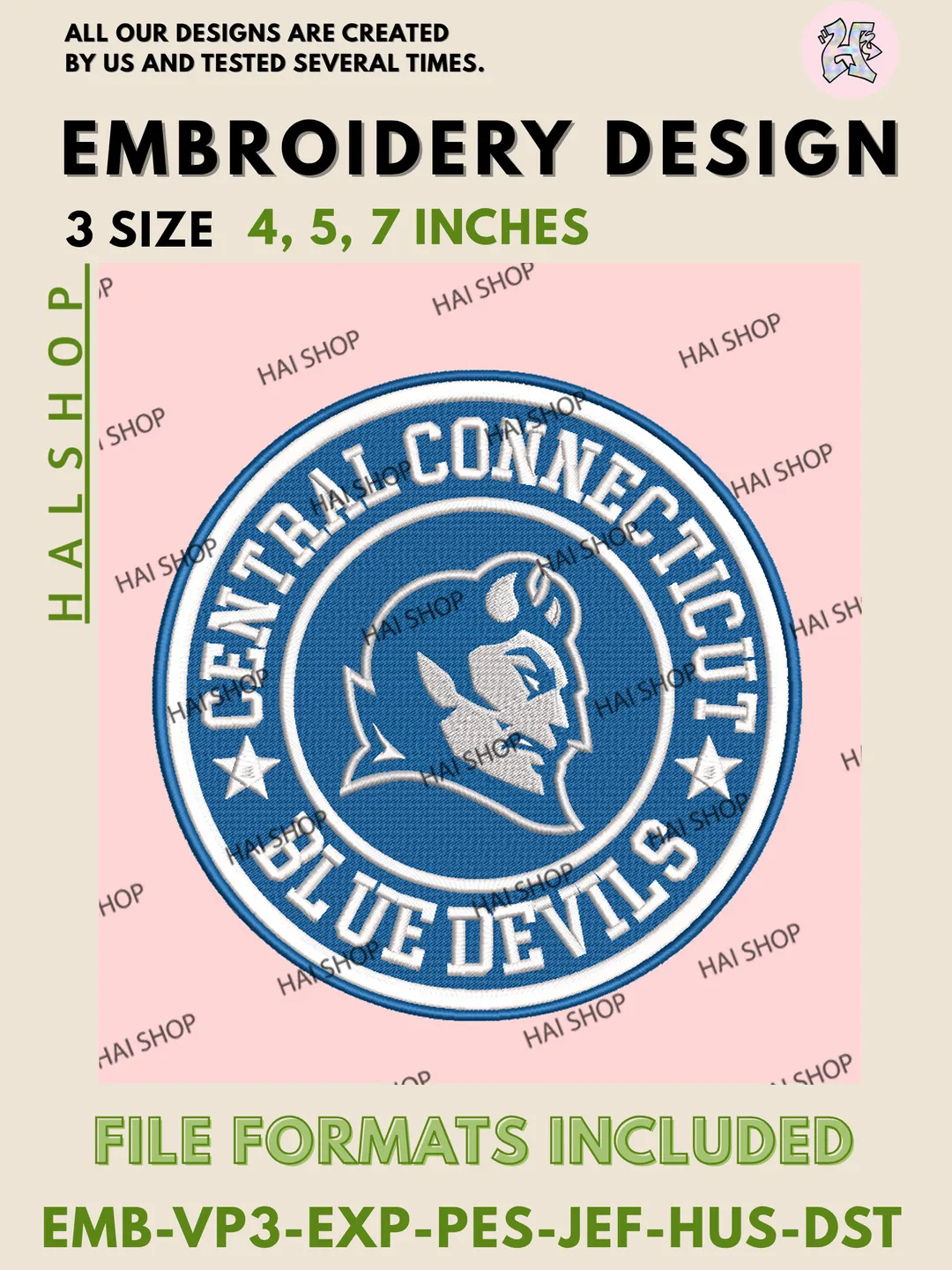 NCAA Central Connecticut Blue Devils Football Team Head Logo Embroidery, Central Connecticut Blue Devils Logo Embroidery Files, Digital Download