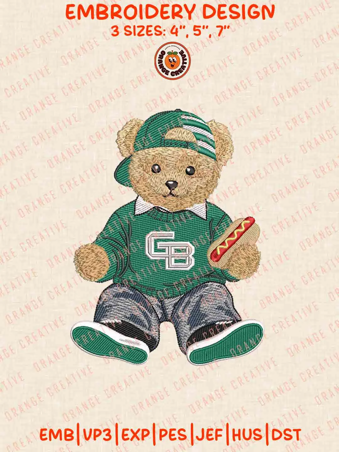 Green Bay Phoenix Teddy Bear Embroidery Design Files, Football Embroidery Designs, Sport Machine Embroidery Files, 3 Sizes, Custom Sizes, Instant Download