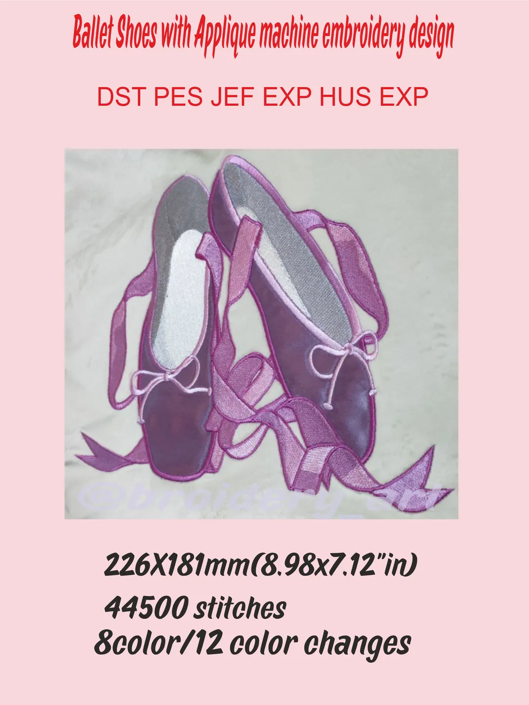 Ballet Shoes with Applique machine embroidery design