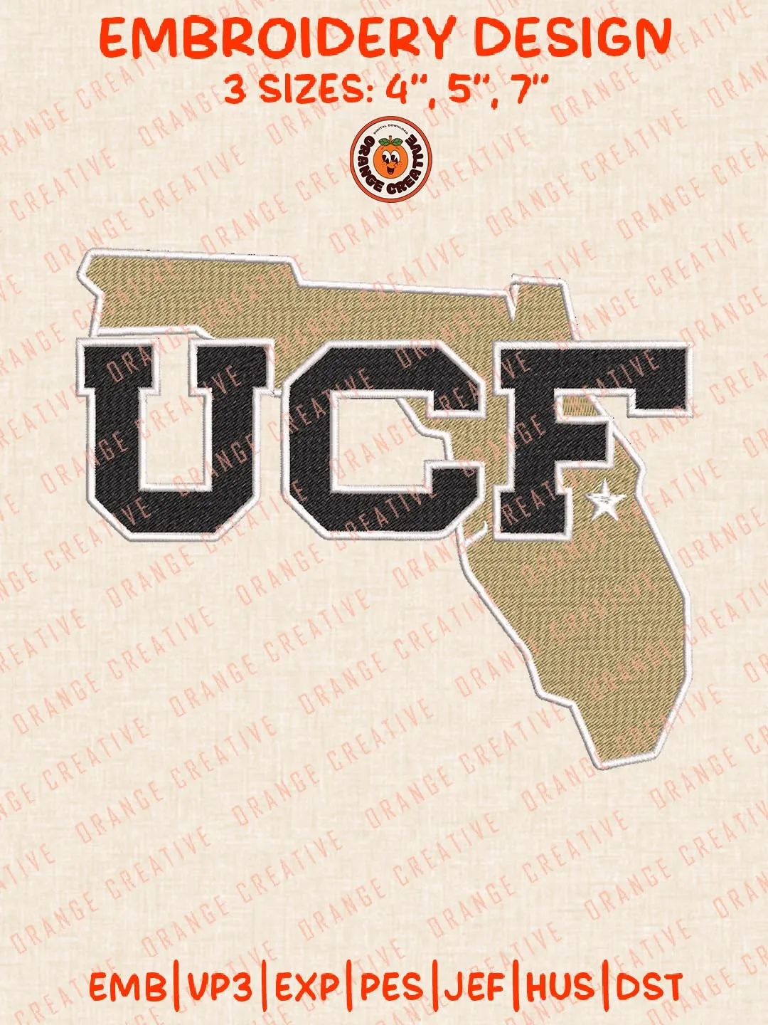 UCF Knights Map Logo Embroidery Design, NCAA Team Logo Embroidery Design, Machine Embroidery Design File, 4 Sizes, Custom Size, Digital Download