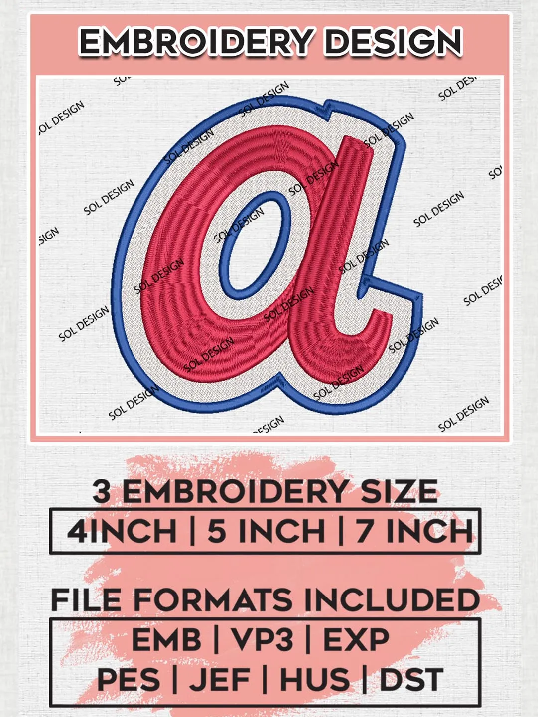 MLB Atlanta Braves Machine Embroidery Files, MLB Atlanta Braves Team Embroidery, MLB Teams, 3 sizes, MLB Machine embroidery designs, Digital Download