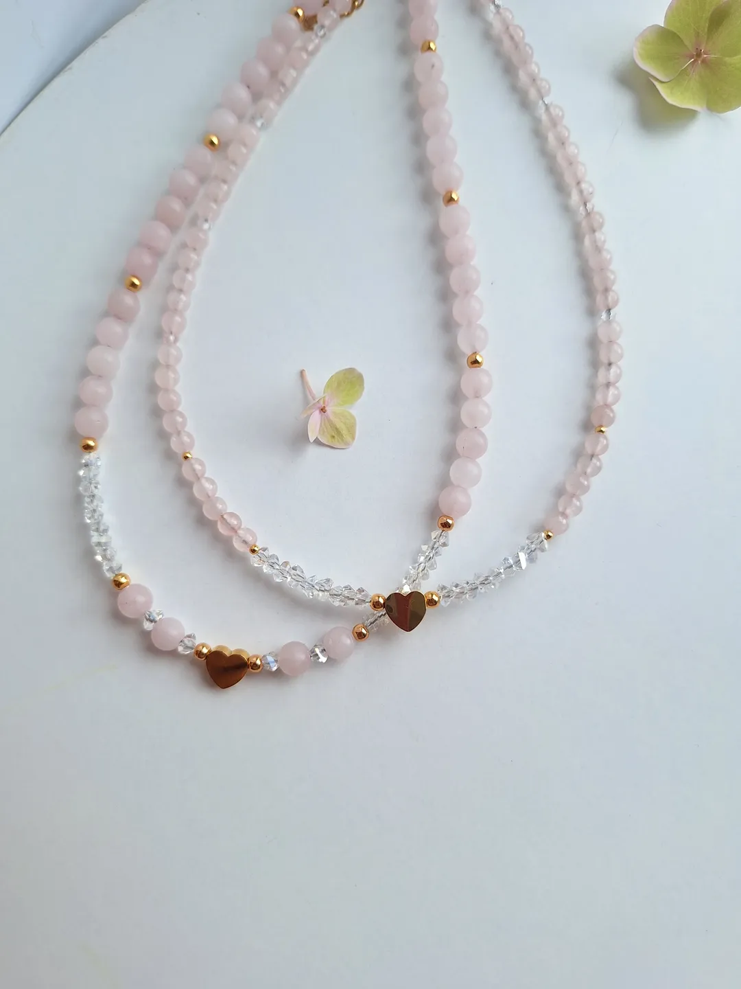 Pink quartz choker with heart, cute delicate jewelry for women, charming thin necklace, delicate necklace for woman, christmas gift