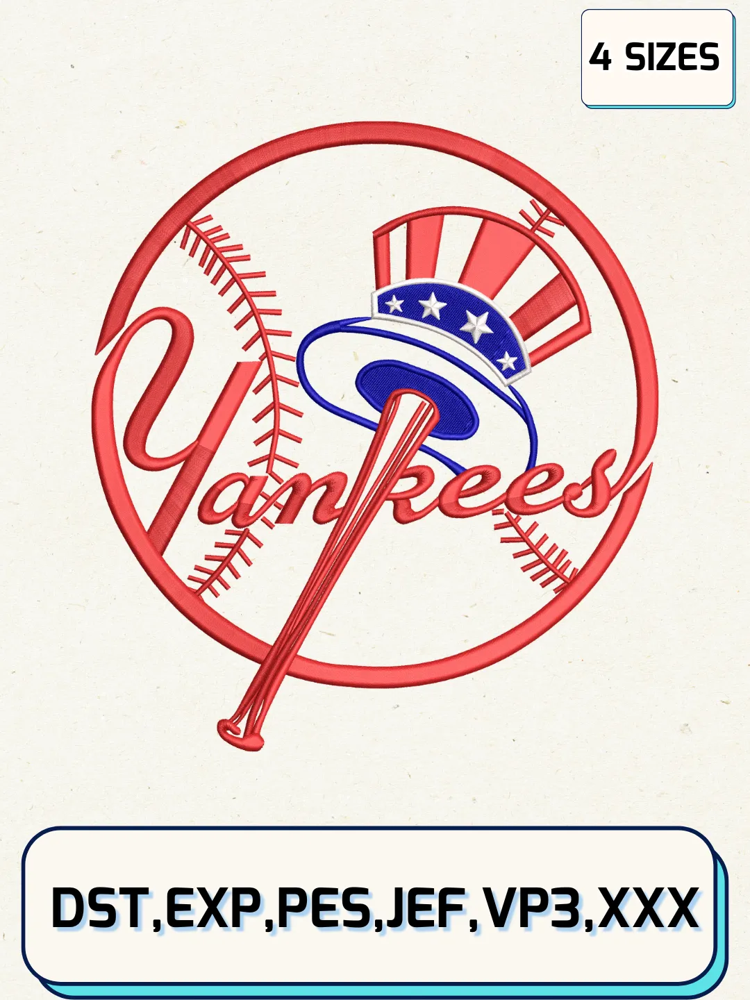 New York Yankees Logos Embroidery Design Files, MLB Logos Embroidery Designs, Machine Embroidery Files, 4 Sizes