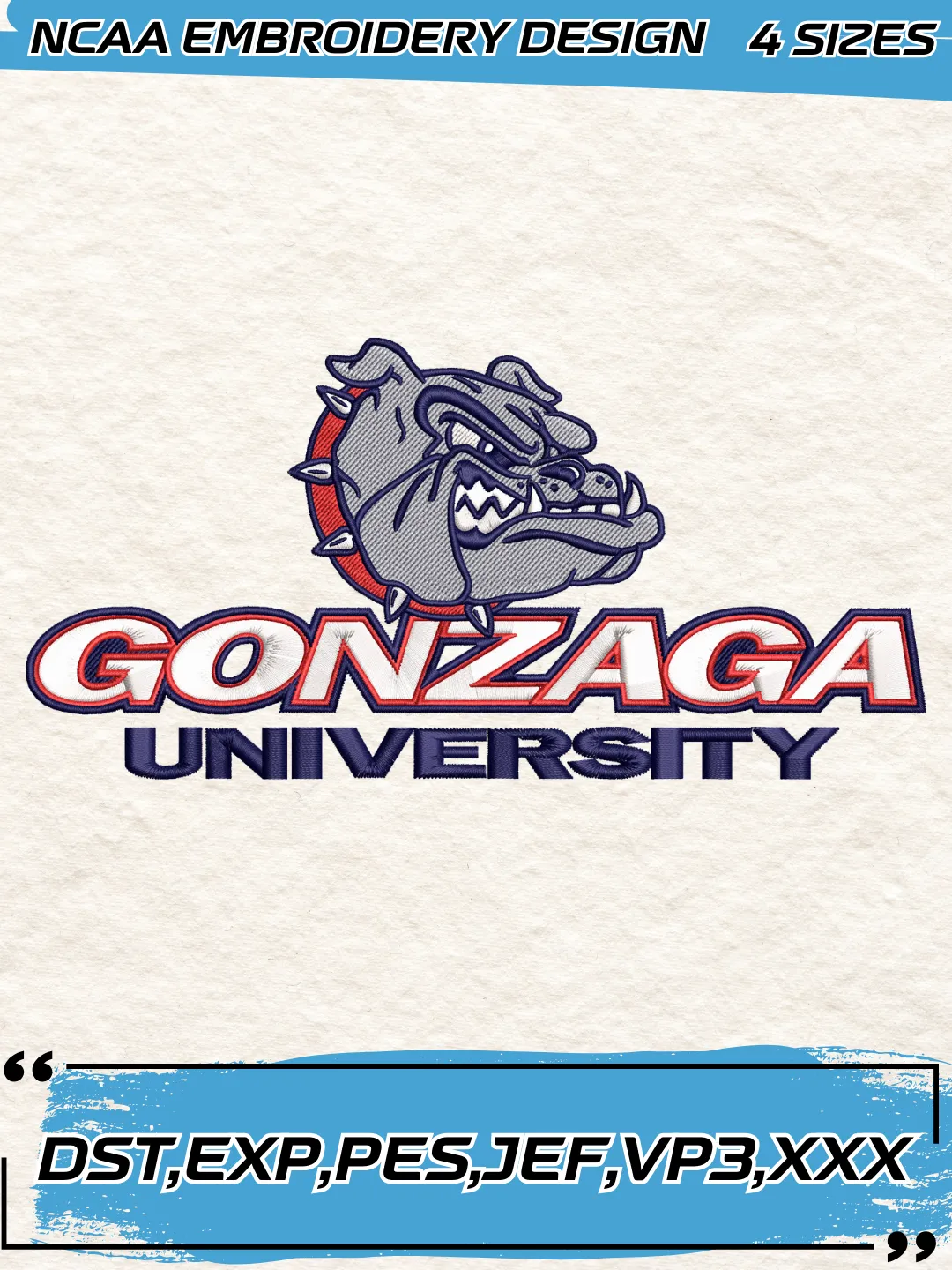 Gonzaga Bulldogs Logos Embroidery Design,NCAA Logo Embroidery Design,Machine Embroidery Design File,4 Sizes, Digital Download