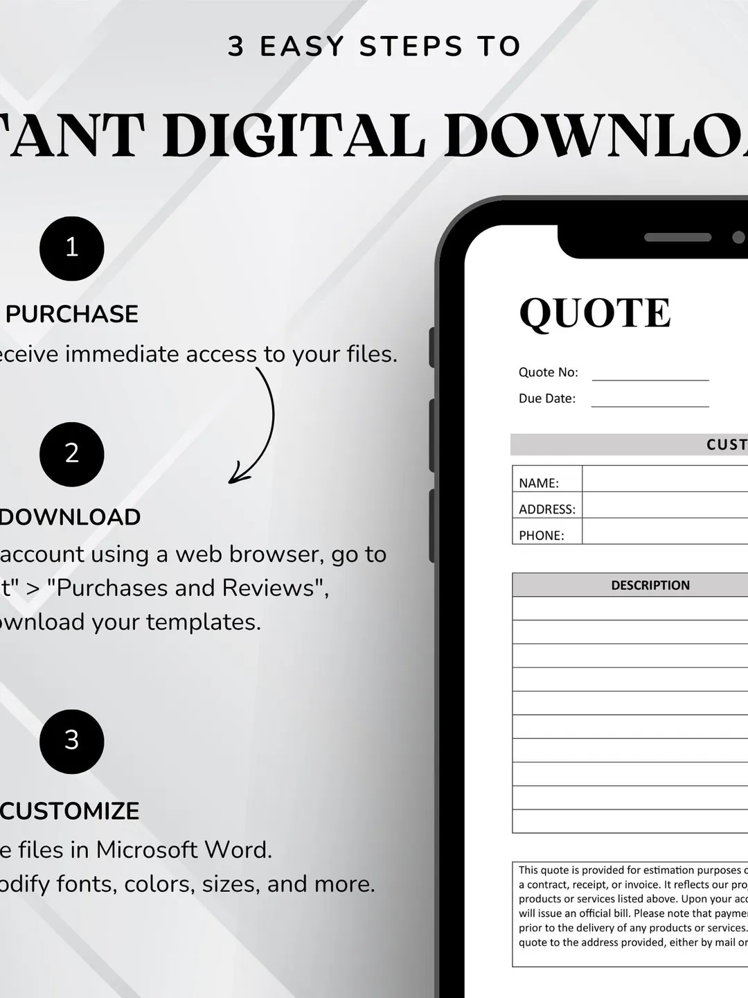Example Craft Quote Form Printable Quote Template. Quote Form. Job Proposal. Price Estimate for ...