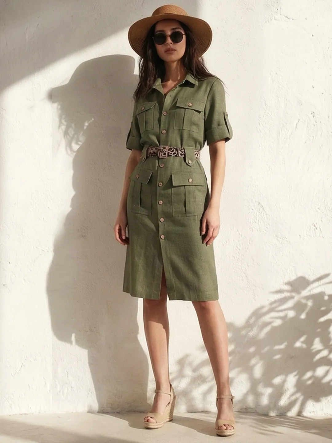 safari green dress Olive Green 100% Cotton Safari Dress, Shirt Dress with Pockets, Relaxed Fit Short Dress, Customizable Dress, Plus Size, Petite, Tall etsw