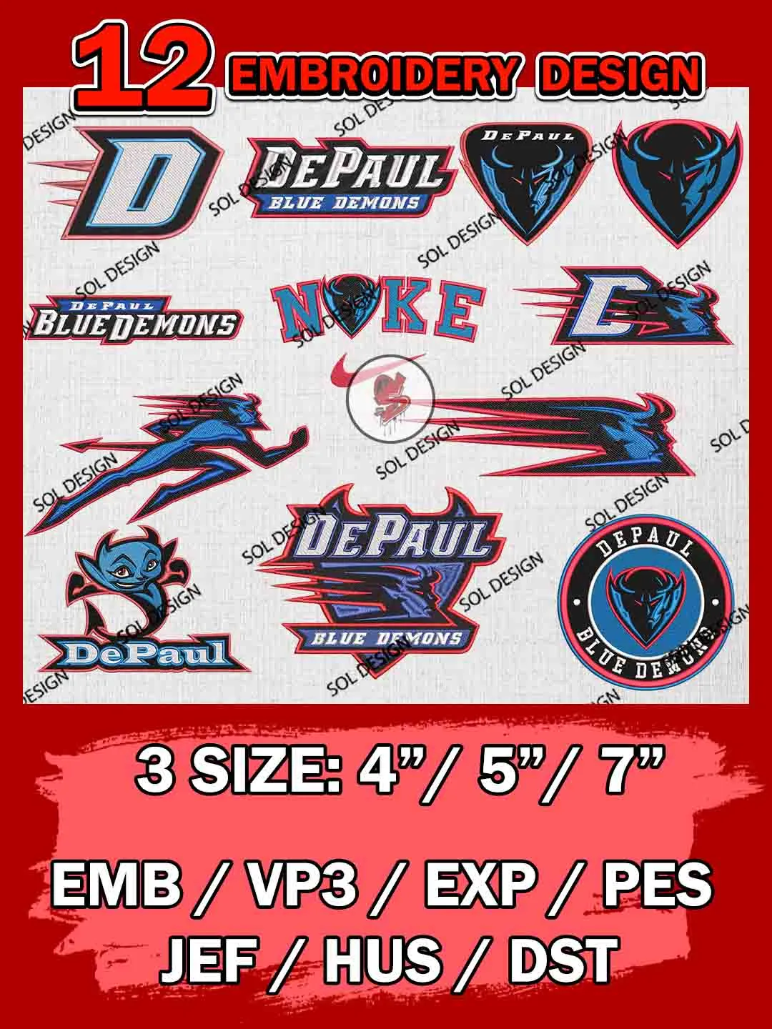 12 NCAA DePaul Blue Demons Bundle Embroidery Files, NCAA DePaul Blue Demons Team Bundle Embroidery Designs, NCAA Teams, National College Football Team 3 sizes, NCAA Blue Demons Machine Embroidery, Digital Download