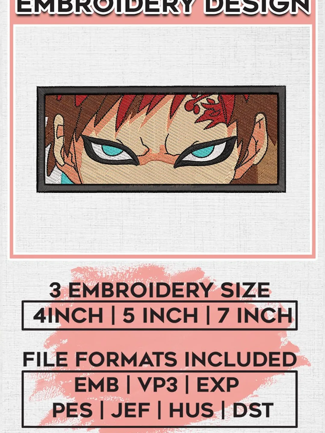 Gaara eye rectangle Embroidery Design, Naruto Embroidery, Anime design, Embroidered shirt, Anime shirt, digital download EMB_ANIME_265