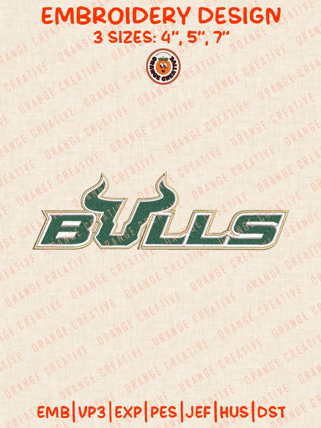 South Florida Bulls Logos Embroidery Design Files, NCAA Logos Embroidery Designs, Machine Embroidery Files, 4 Sizes, Custom Sizes