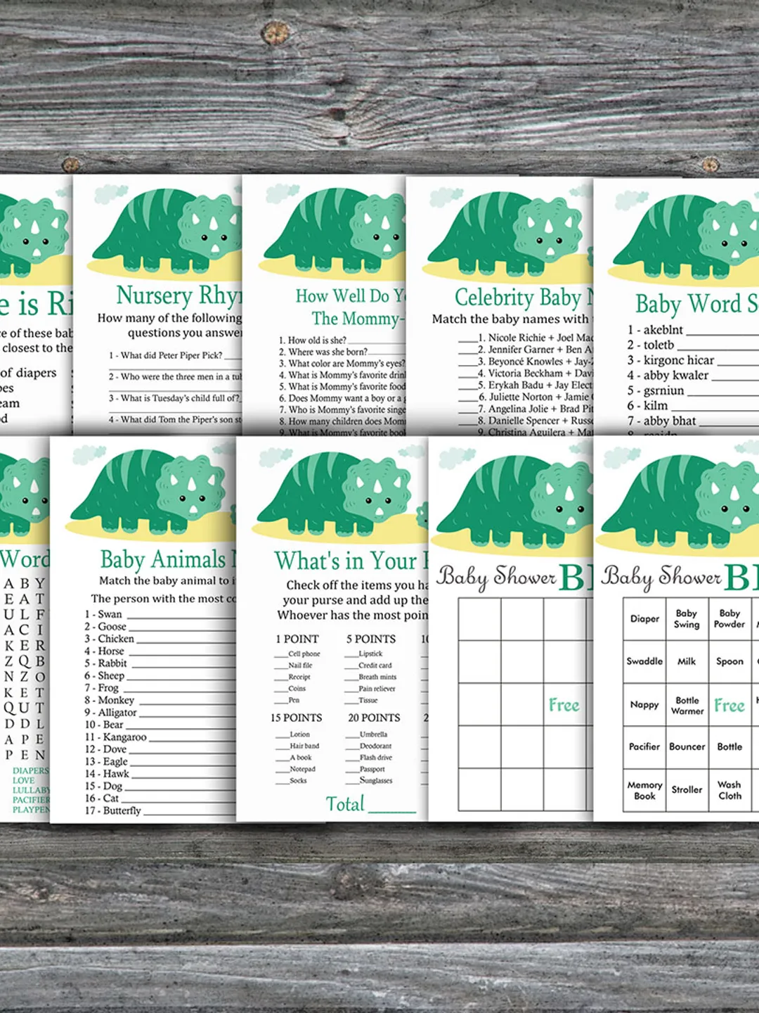 Dinosaur baby shower games bundle,Dino Baby Shower games package,Fun Baby Shower Games,9 Printable Games-342