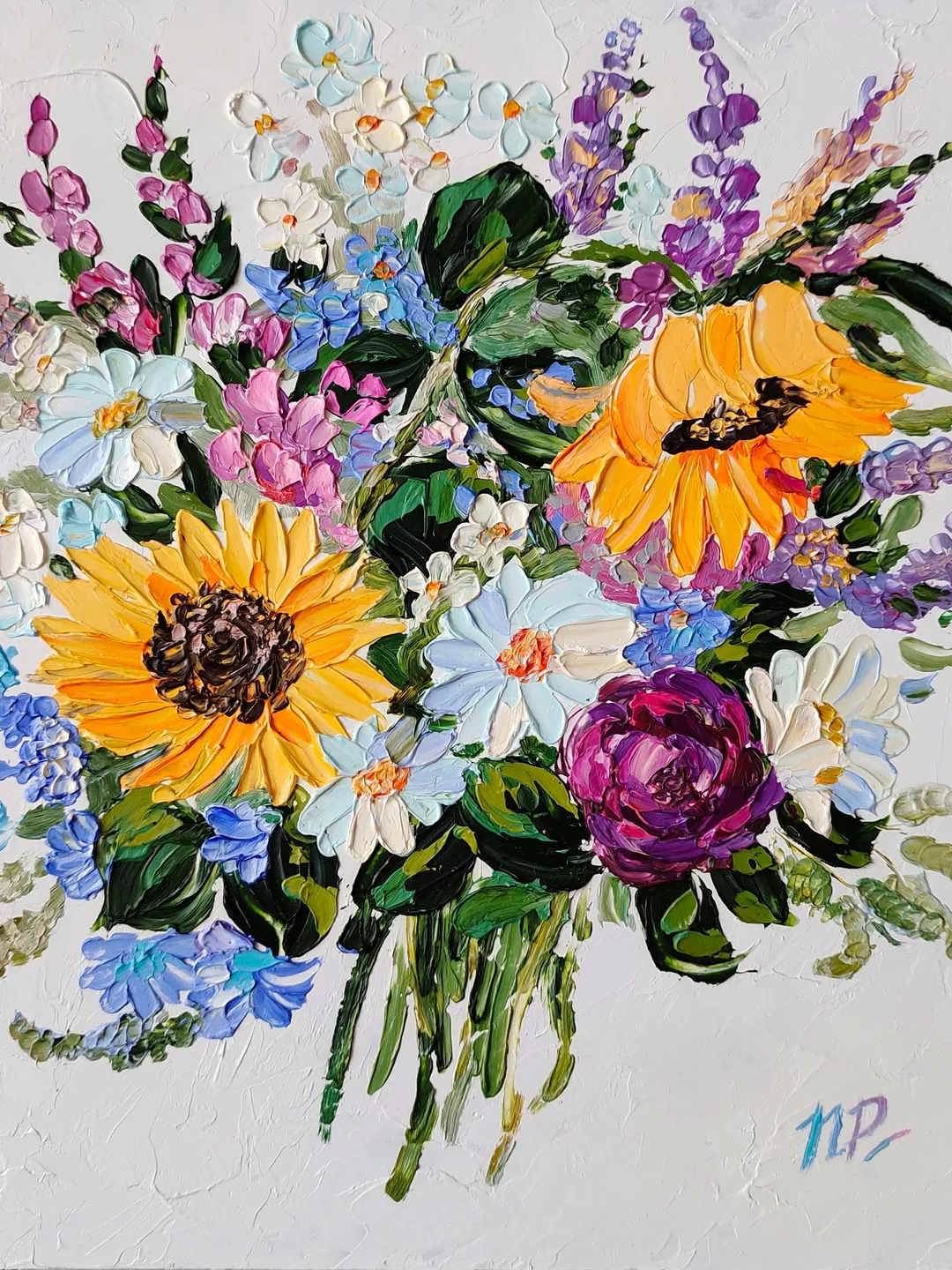 Sunflower painting Flower Original Art 10 by 10 inches Floral Artwork impasto oil painting art by Natalia Plotnikova