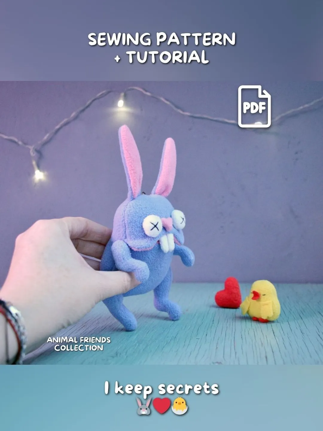 Pocket Plush Pattern Dog Plush Sewing Pattern with Secret Mouth Pocket and Bone PDF