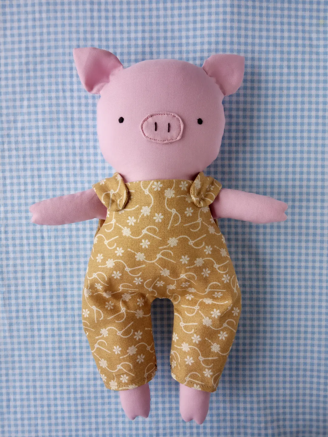 Pig Doll in Overalls Sewing Pattern PDF.