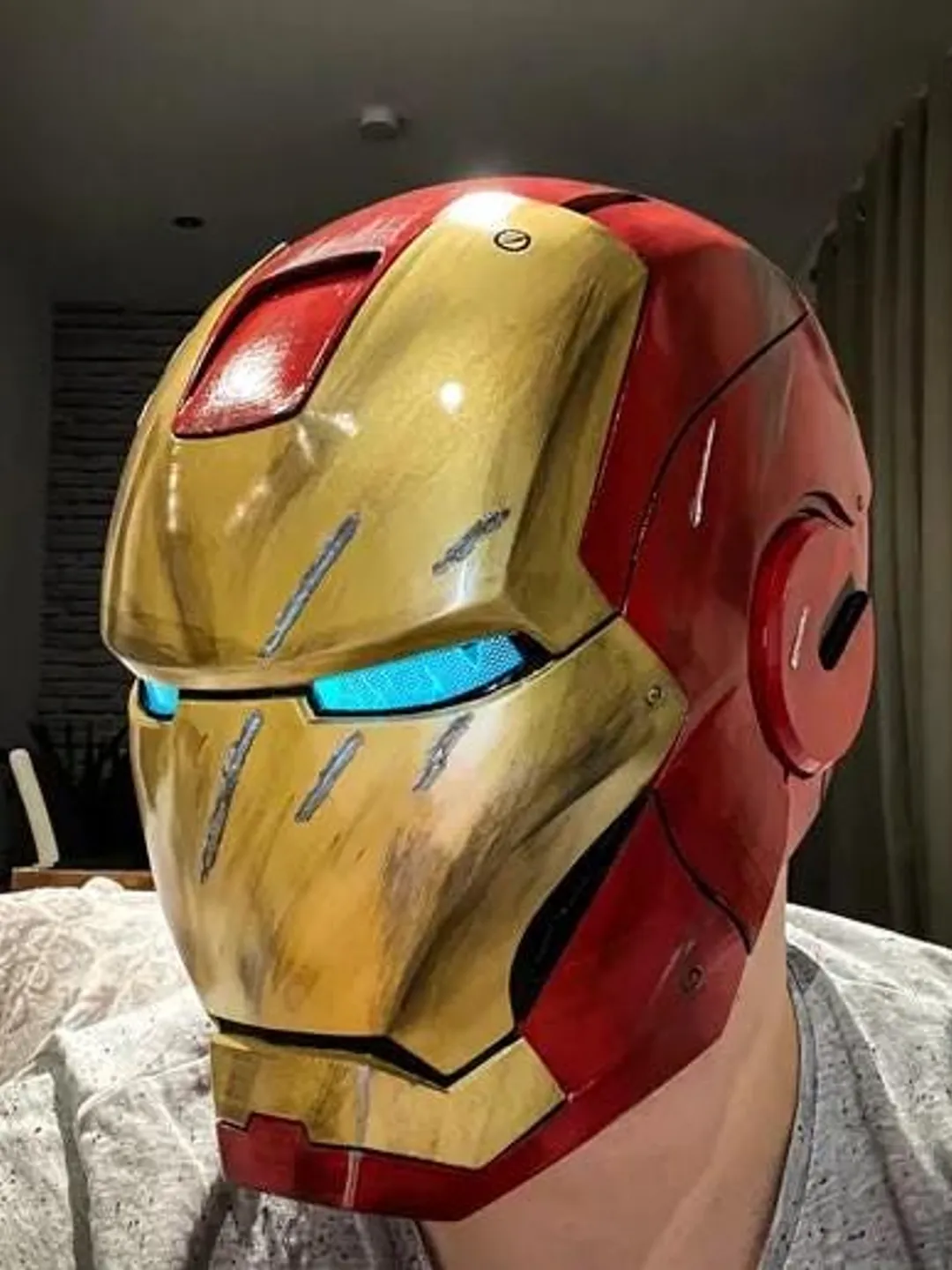 iron man cybernetic helmet Wearable Mecha Armor Mask | 3D-Printed Physical Cybernetic Helmet with LED Eyes