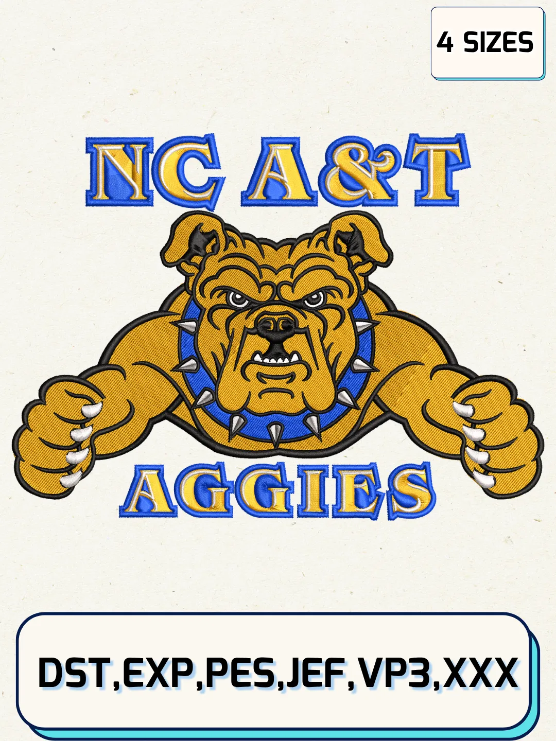 North Carolina A&T Aggies Logos Embroidery Design Files, NCAA Logos Embroidery Designs, Machine Embroidery Files, 4 Sizes