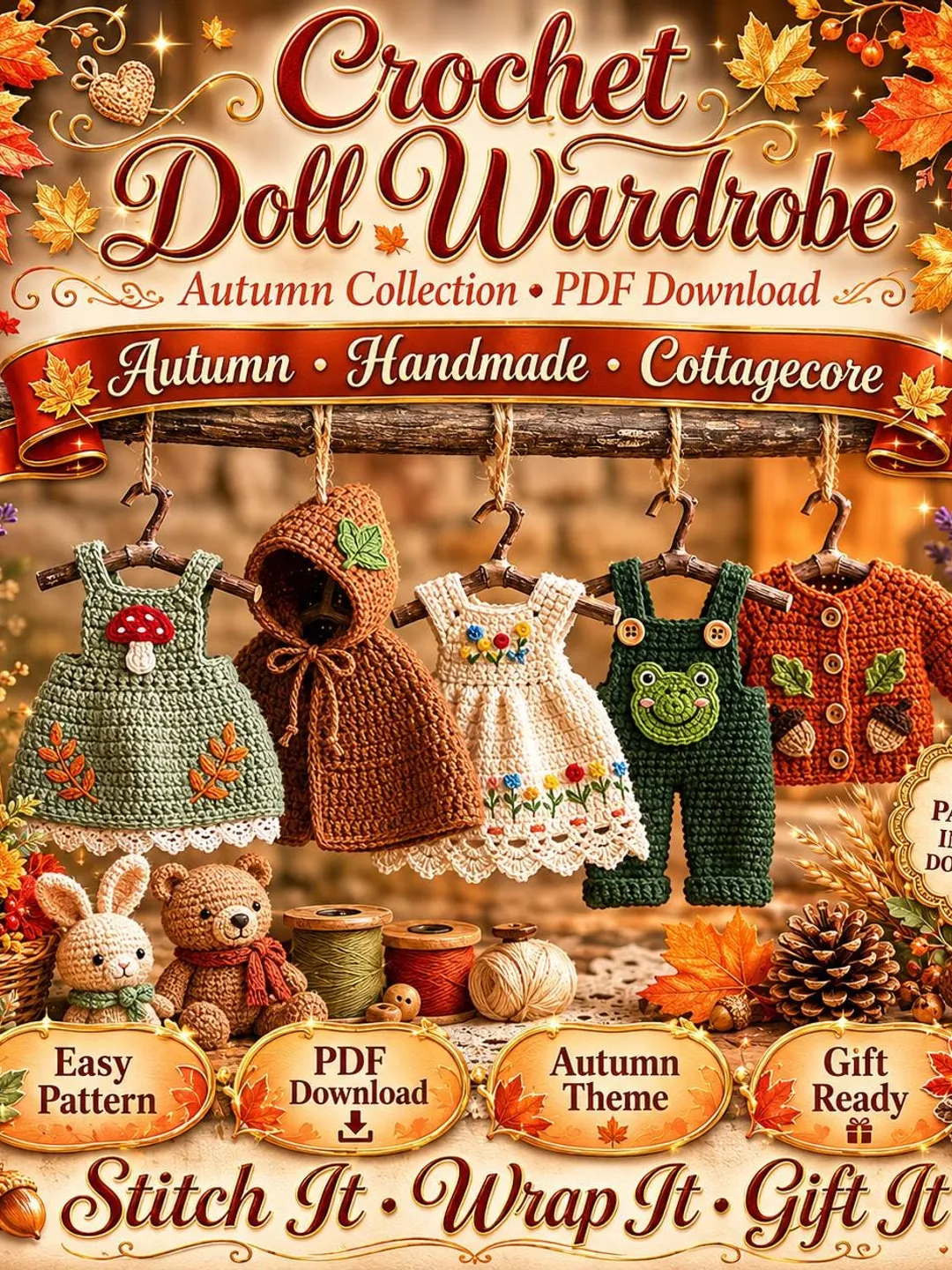Crochet Baby Romper Pattern  Cottagecore Mini Doll Wardrobe for 6 to 7 Inch Dolls| Mushroom Frog Floral Outfit |Nature Inspired Toy Clothes