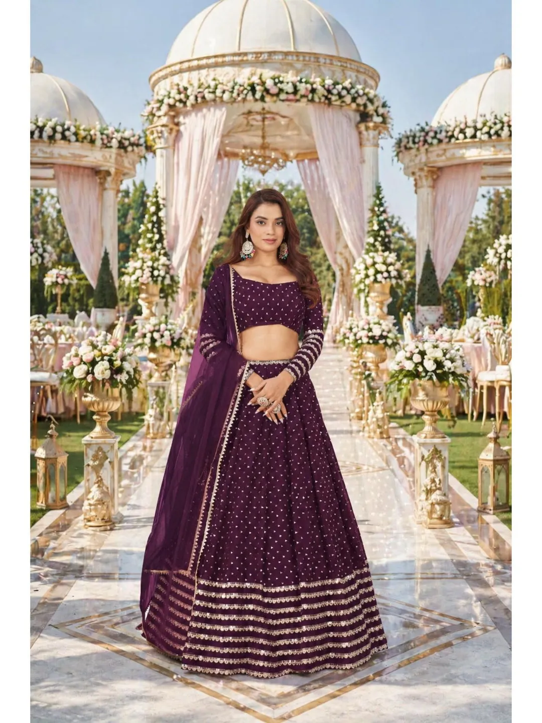 Faux Georgette Lehenga Choli For Women: Sequins Embroidery, Indian Wedding Wear Ready To Wear