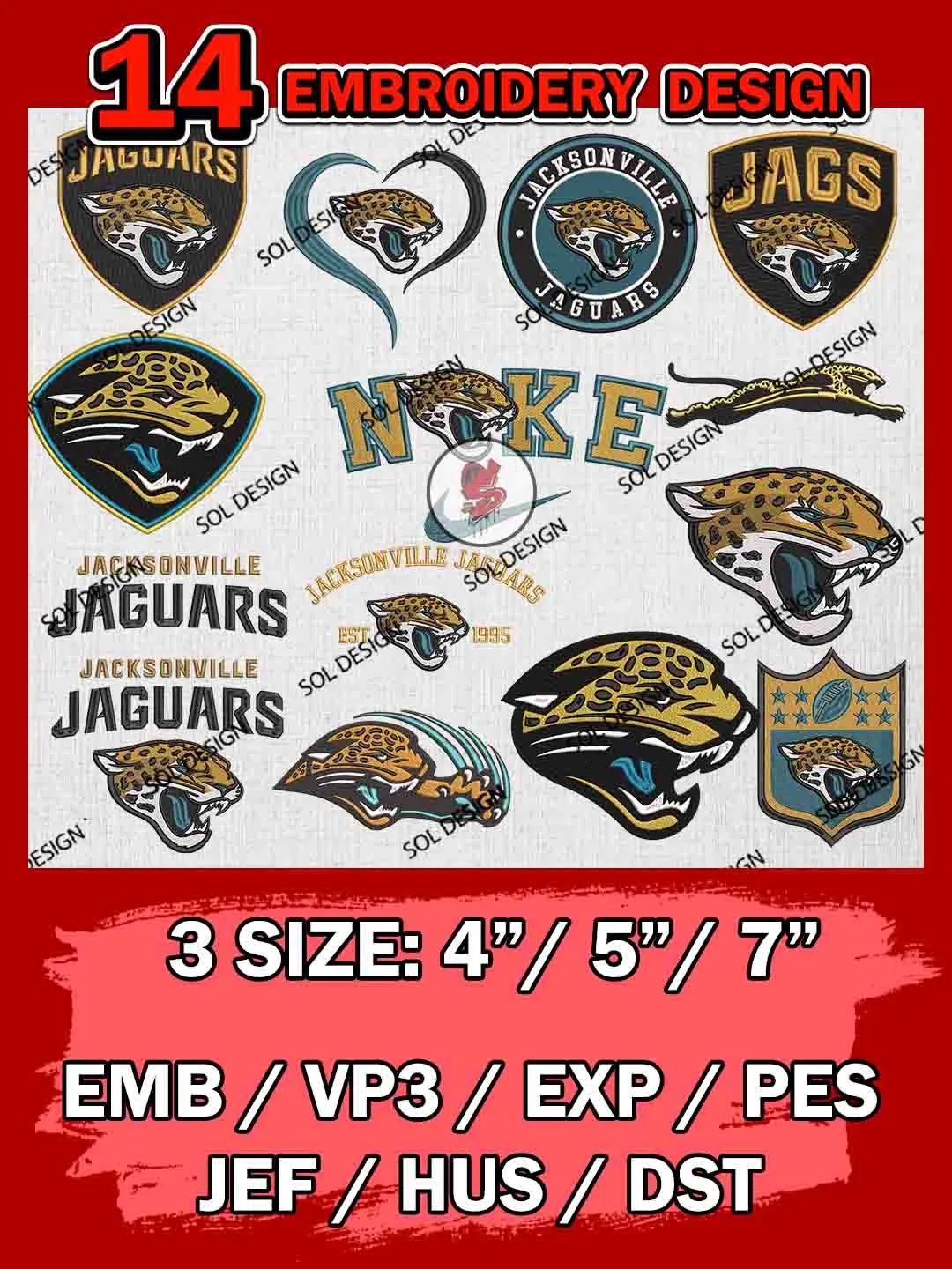 NFL Jacksonville Jaguars Bundle Embroidery Files, NFL Jacksonville Jaguars Team Bundle Embroidery Designs, NFL Teams, National Football League 3 sizes, NFL Jaguars Football Machine embroidery designs, Digital Download