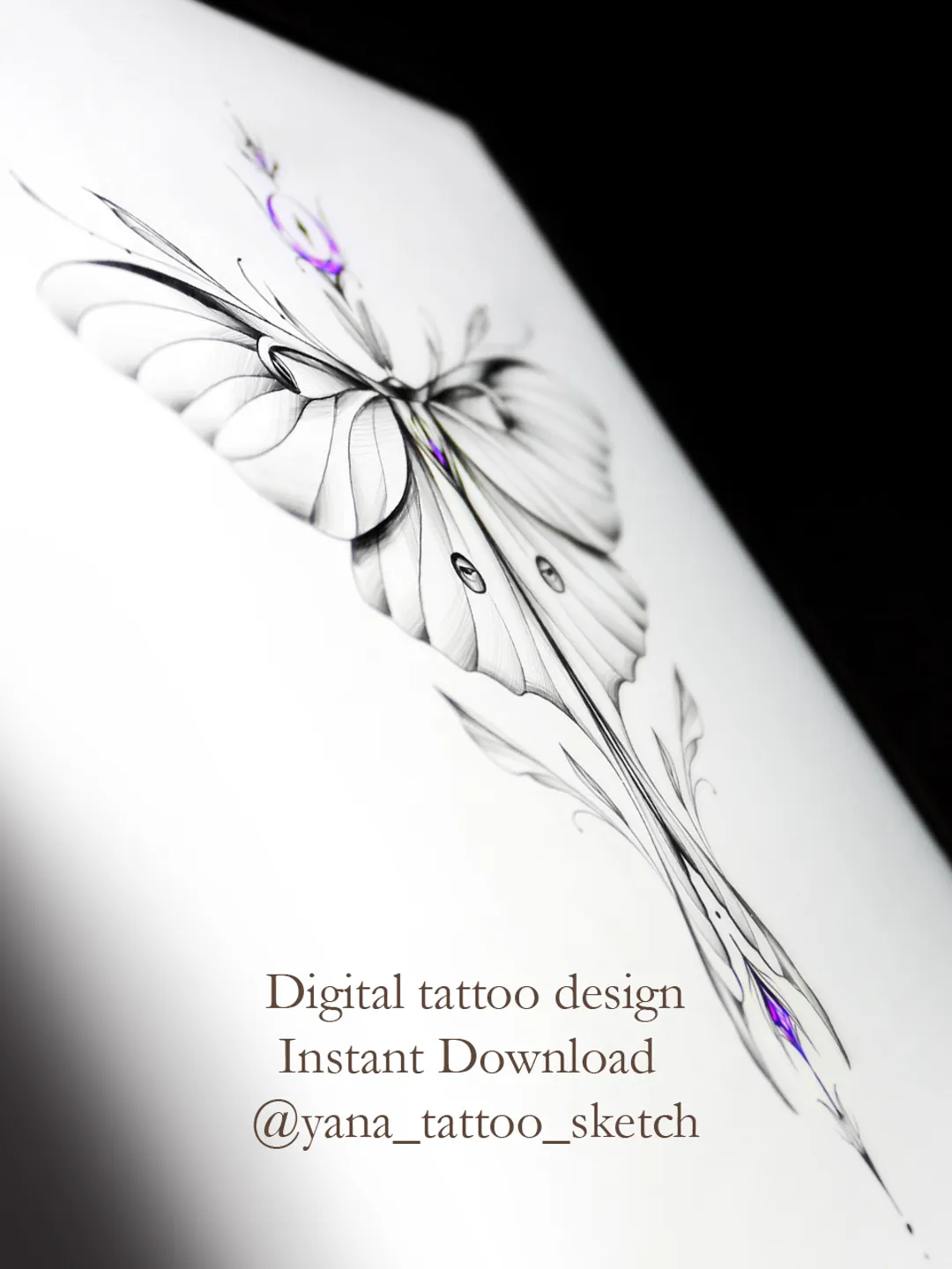 Moth Tattoo Design Moth Tattoo Idea Drawing Sketch, Instant download JPG, PDF