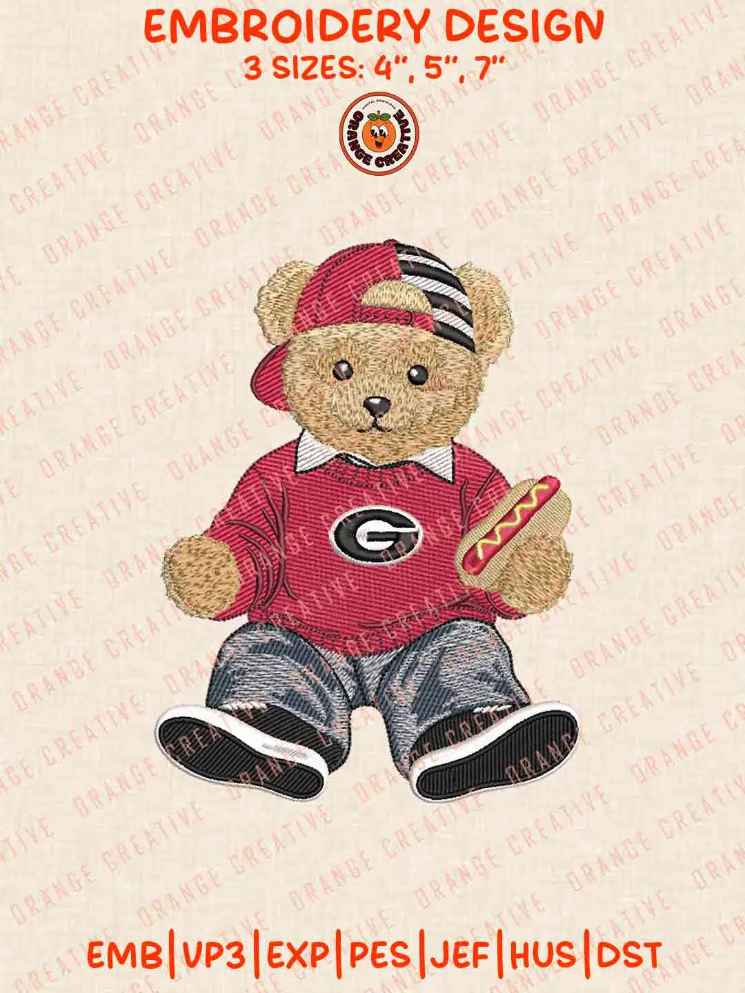 Georgia Bulldog Teddy Bear Embroidery Files, Football Embroidery Designs, College Sport Machine Embroidery Files, 3 Sizes, Custom Sizes, Instant Download
