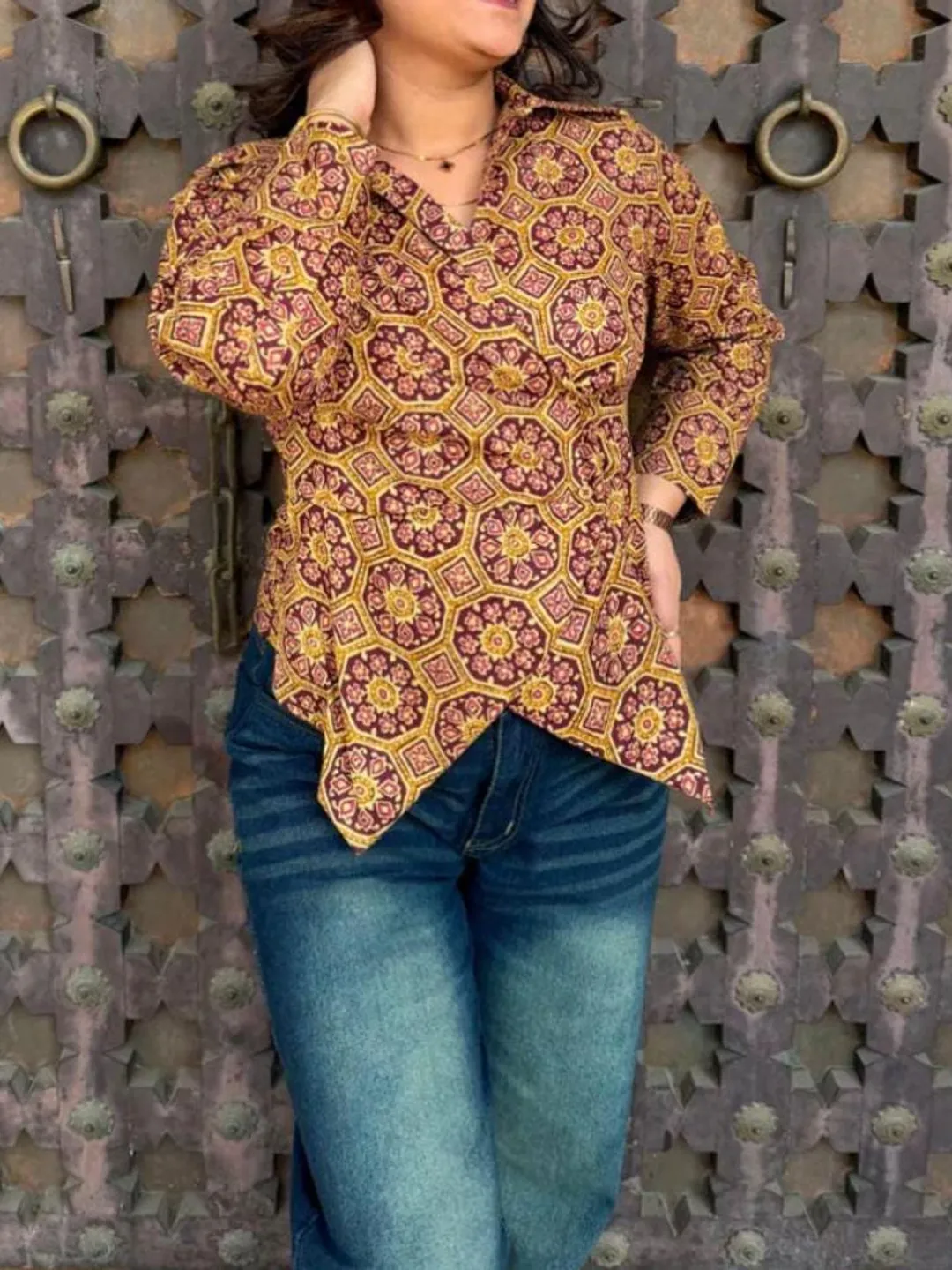 Hand Block Print Cotton Wrap Top for Women | Indian Boho Shirt | Sustainable Ethnic Clothing