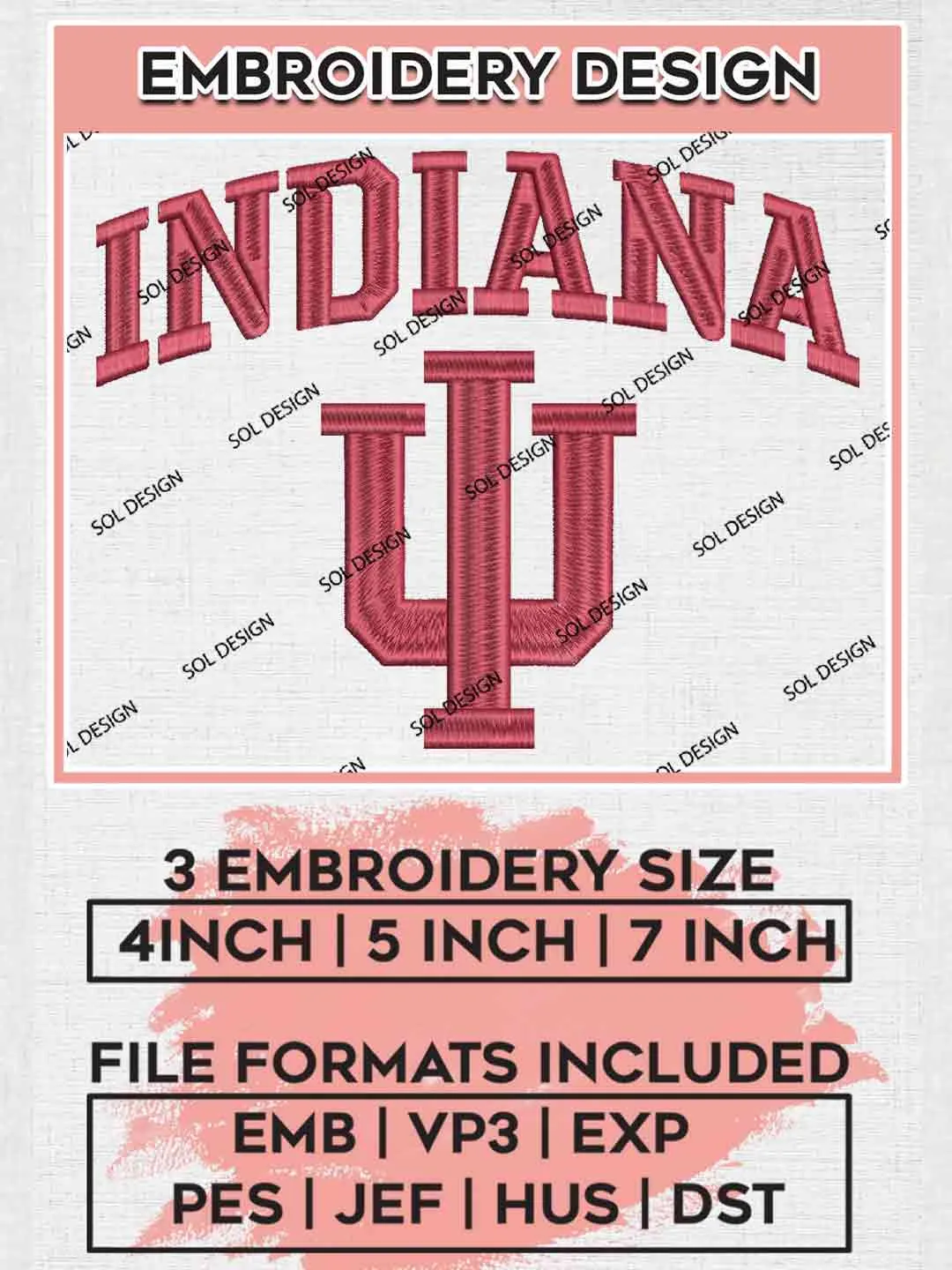 Indiana Embroidery Design, Football Embroidery files, Sport Machine embroidery files, 3 sizes, Instant Download