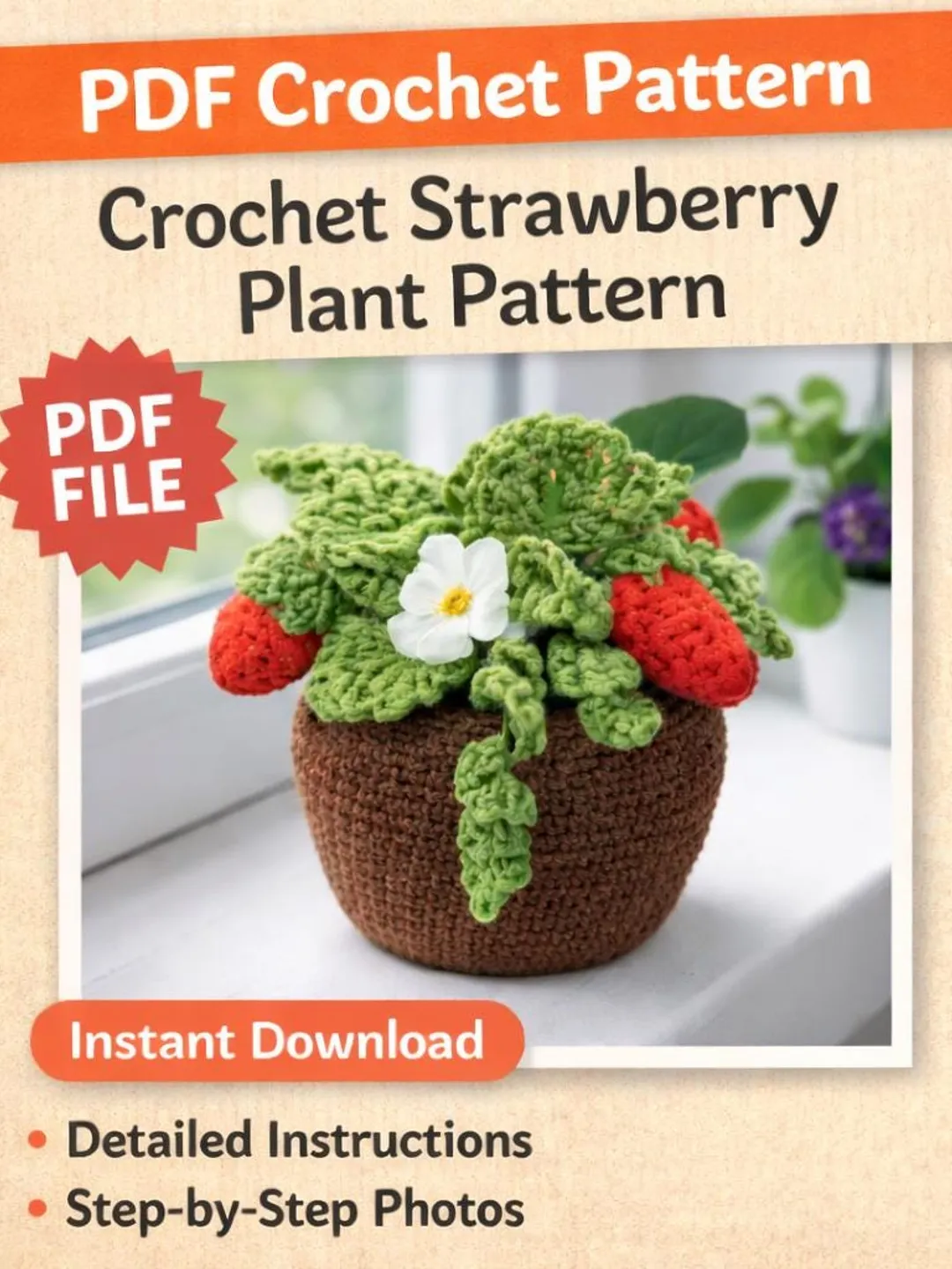 Crochet Strawberry Plant Pot Pattern (PDF Download)
