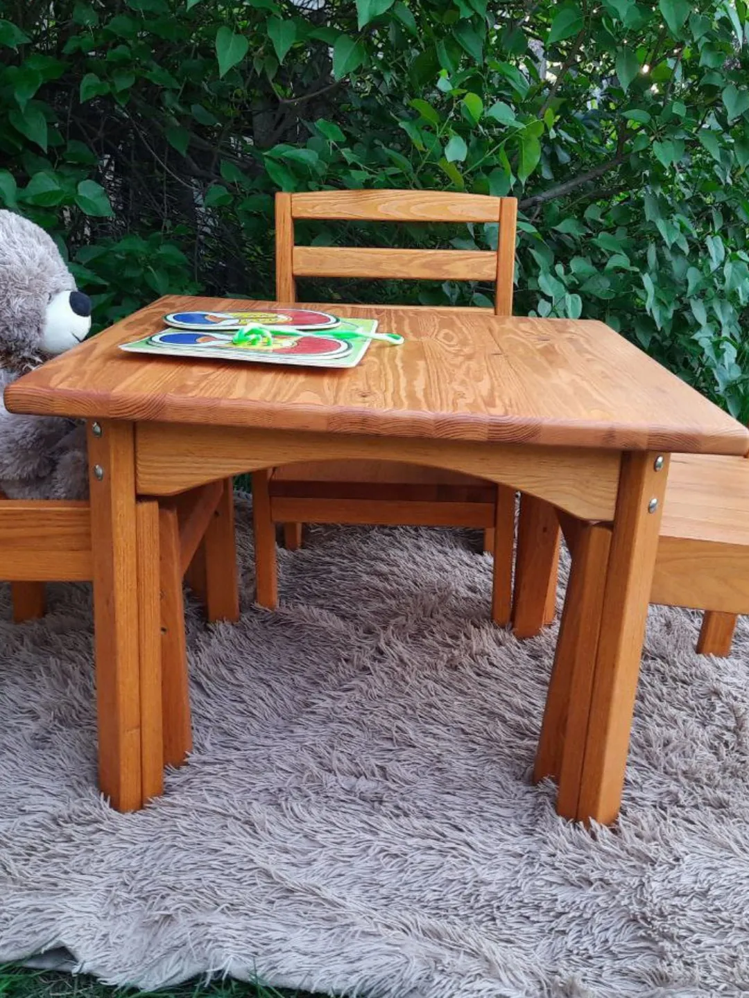 Montessori table and chair set, Adjustable table and chair in height for 3 positions for child from 1 year old, Pastel kids room décor
