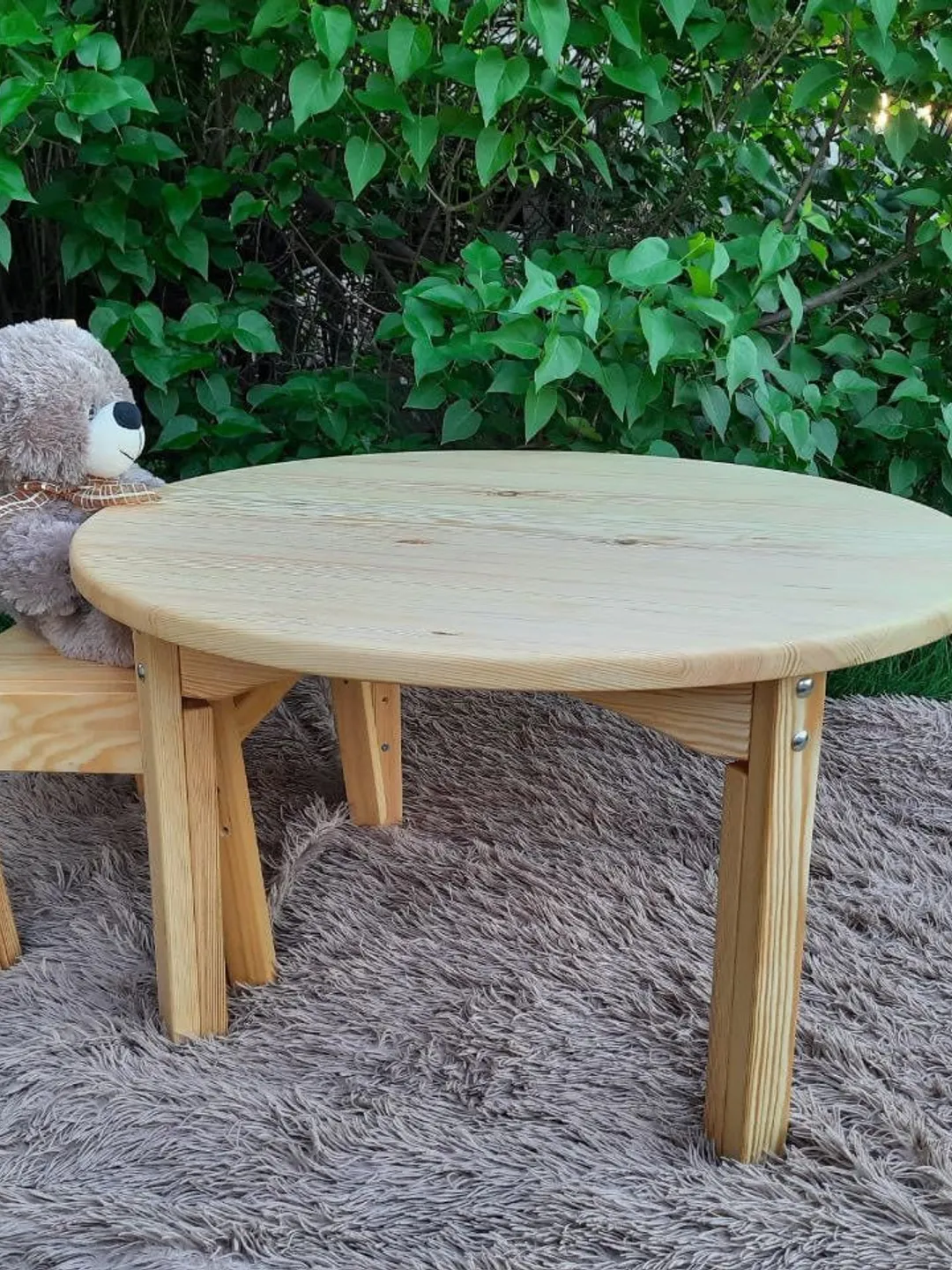 Child table round and chair set adjustable height 3 positions Kids furniture Natural wood table and chair Toddler table Waldorf Montessori
