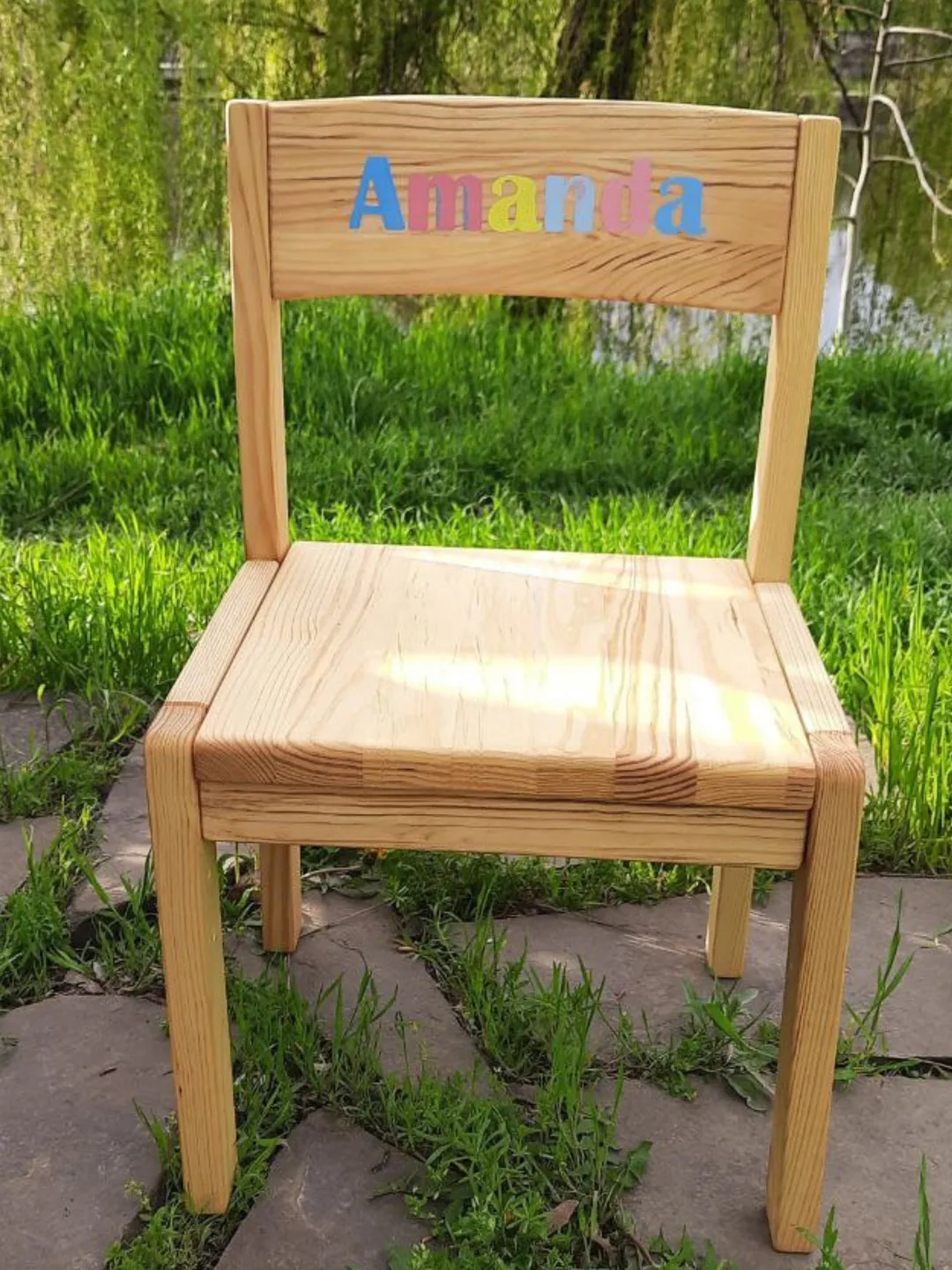 Child chair wood Children's chair height adjustable 3 positions from 1,5 years Wooden toddler chair Kids furniture Personalized name chair