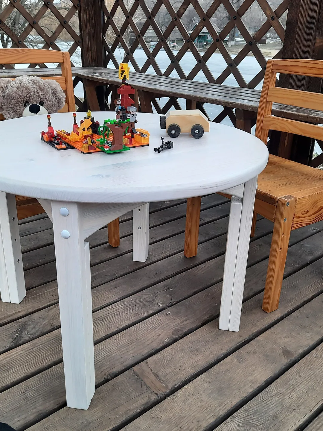 Kids table round adjustable 3 height Nursery furniture Playroom table Wooden toddler table Child table for 1 - 7 years Gift for kids