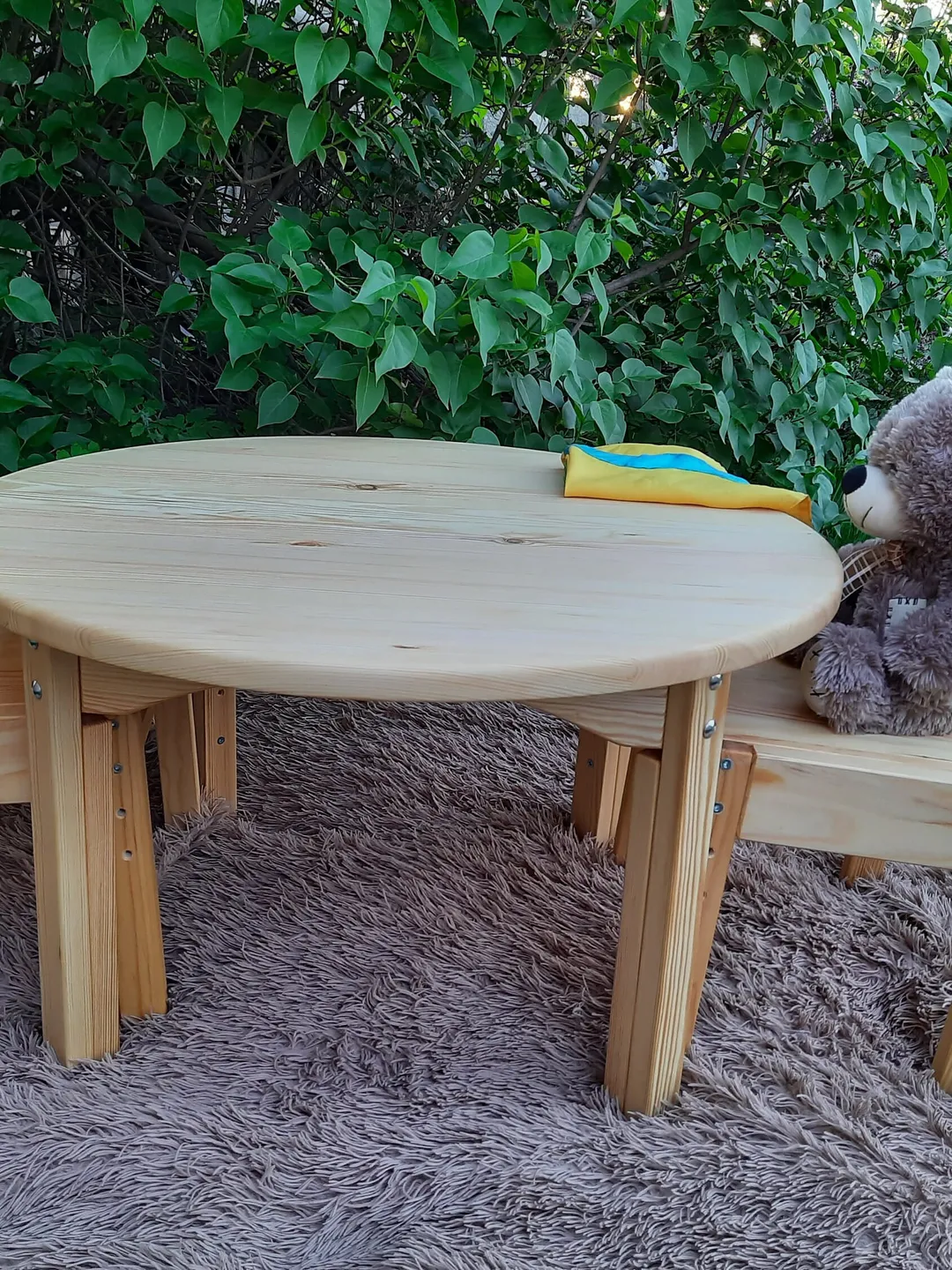 Ash wooden set oval table and chair adjustable in height 3 positions for kids 1.5 - 7 years Activity custom table Play furniture Montessori