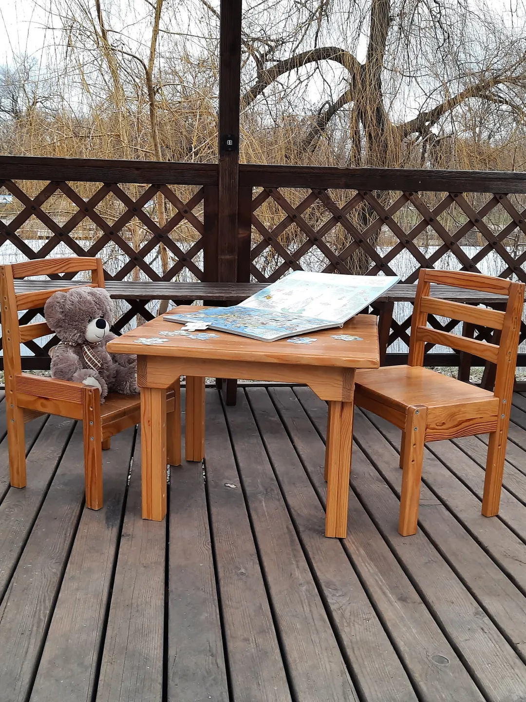 Kids furniture Kids wood table and chairs adjustable in height in 3 positions Custom toddler table and chair Montessori child furniture