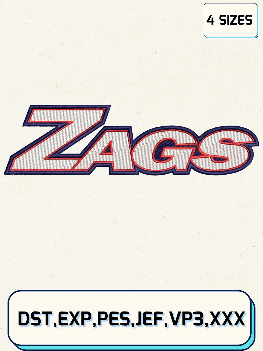 Gonzaga Bulldogs Wordmark Logos Embroidery Design Files, NCAA Logos Embroidery Designs, Machine Embroidery Files, 4 Sizes