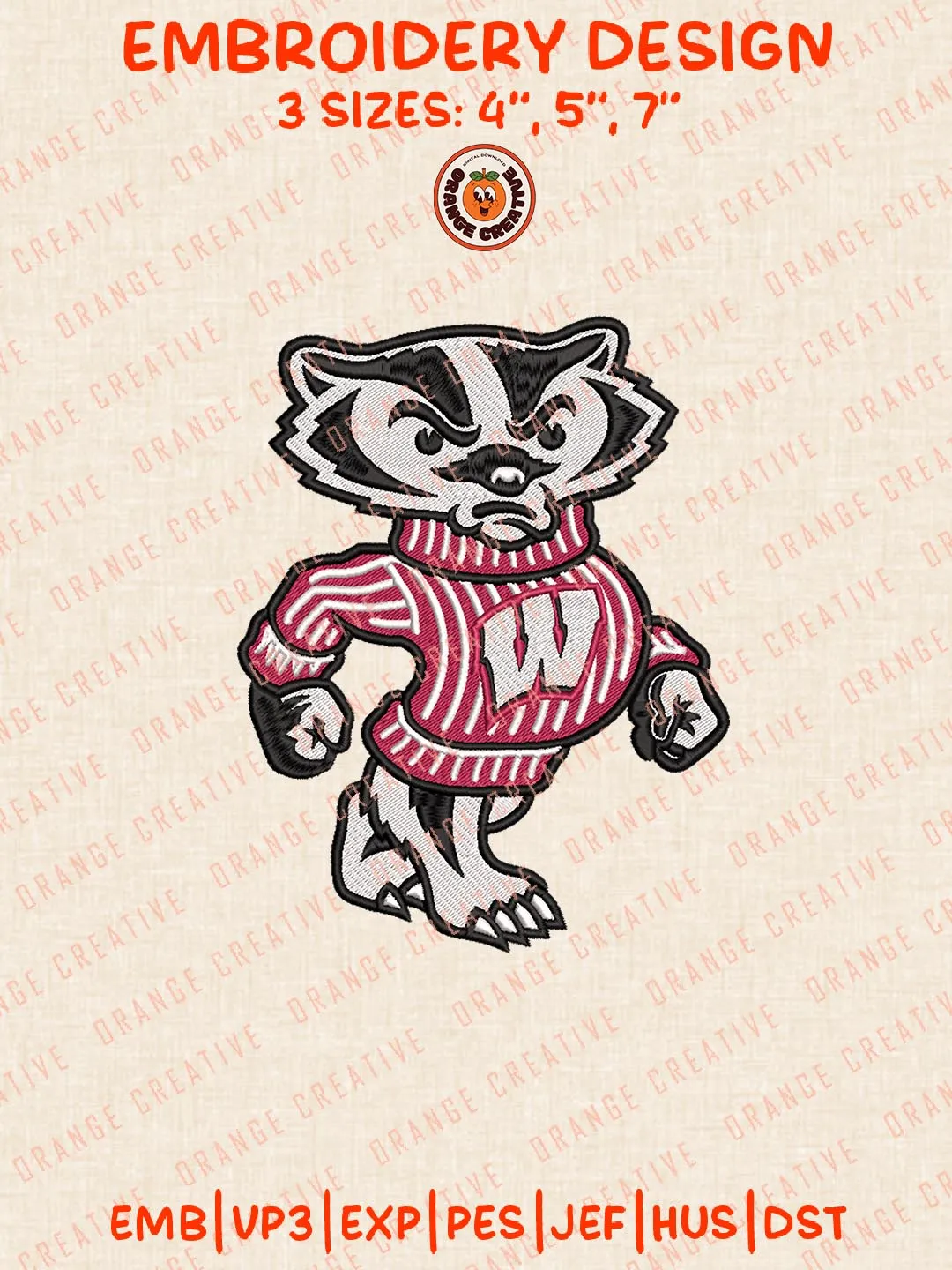 Wisconsin Badgers Mascot Logos Embroidery Design Files, NCAA Logos Embroidery Designs, Machine Embroidery Files, 4 Sizes, Custom Sizes, Instant Download