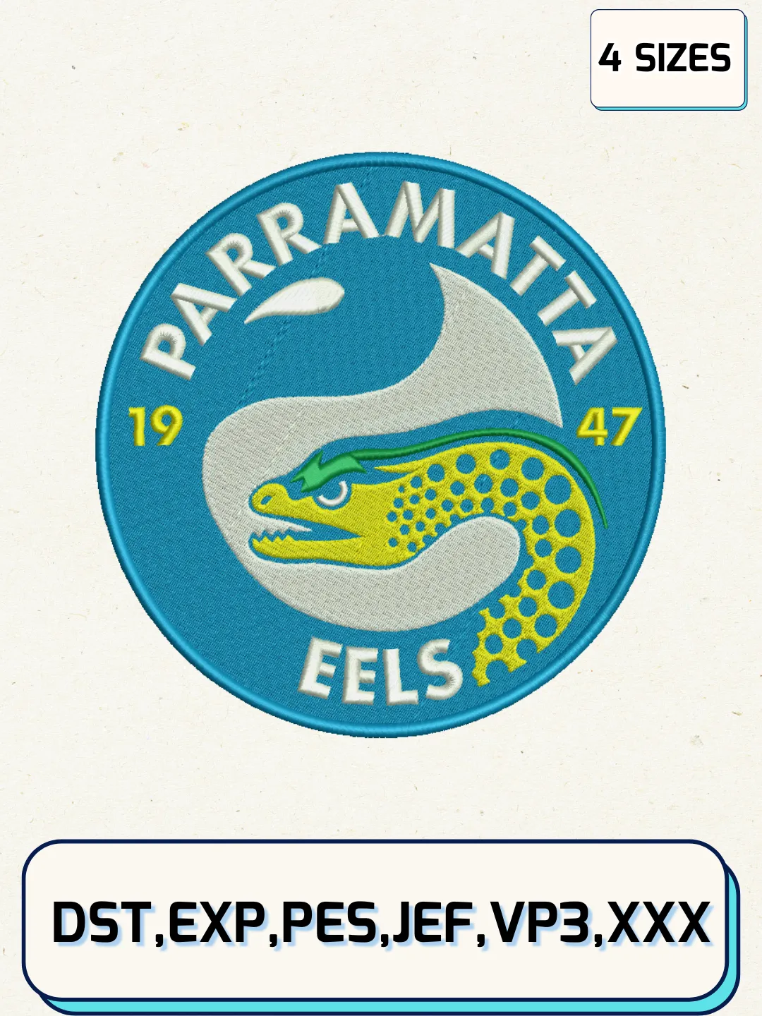 Parramatta Eels Logos Embroidery Design Files, NRL Logos Embroidery Designs, Machine Embroidery Files, 4 Sizes