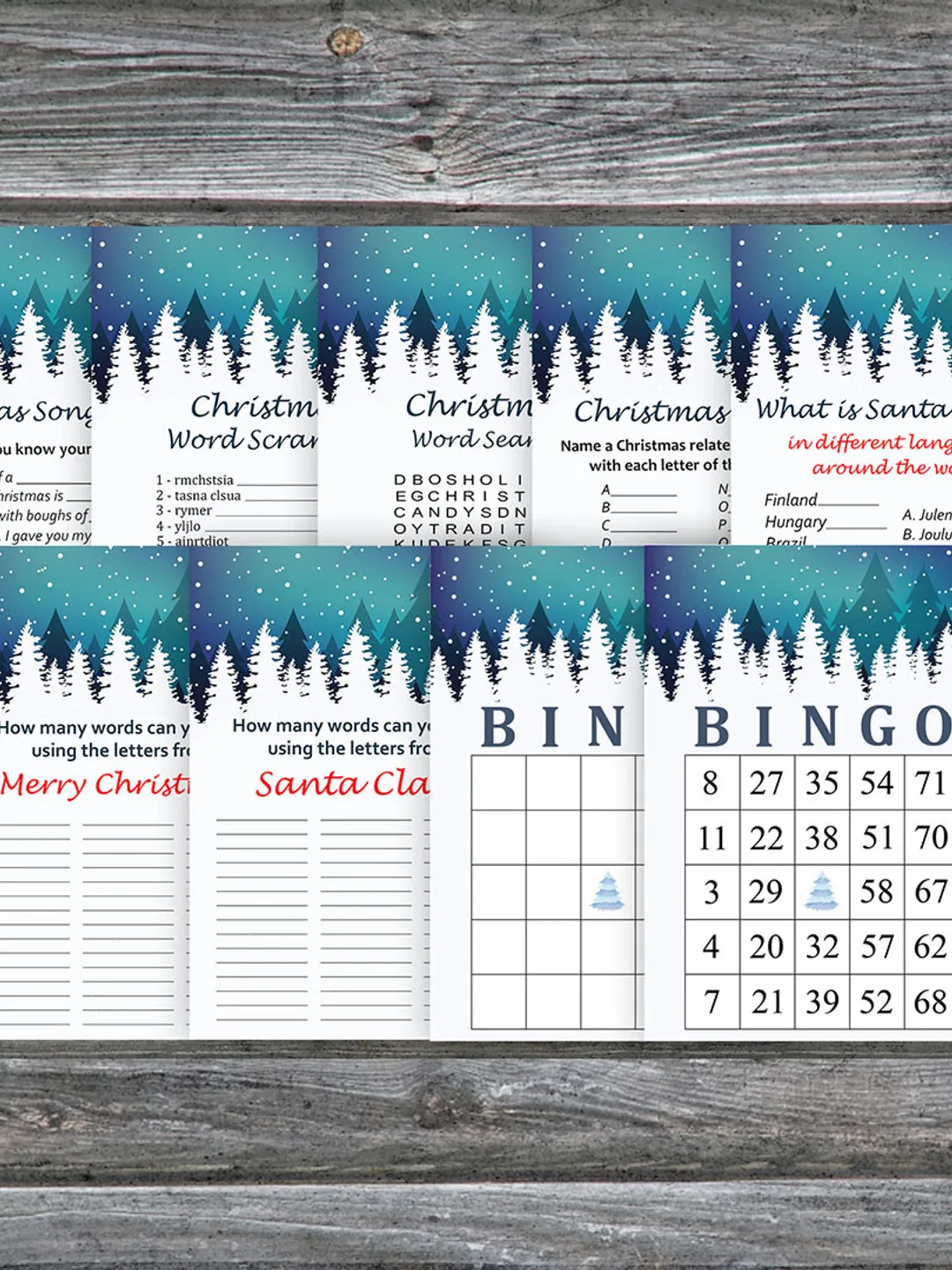 Christmas party games bundle,Printable Christmas Party Game Pack,Christmas Landscape Trivia Game Cards