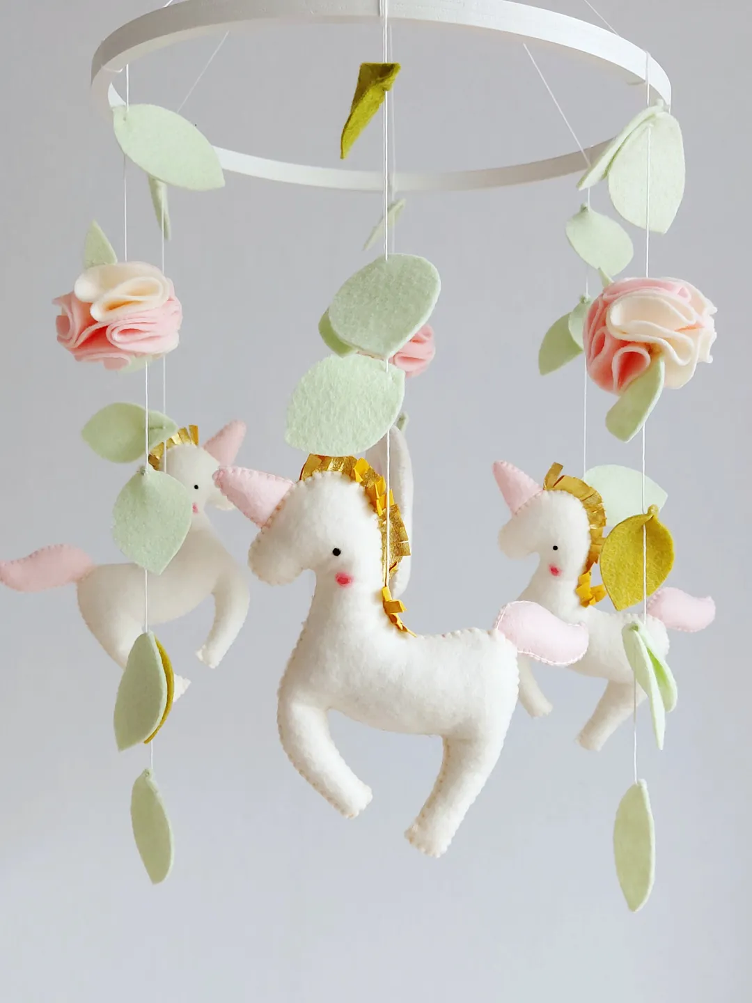 Baby mobile for girl with flowers,  Unicorns,leaves and Rainbow /Nursery decor and Best baby shower gift