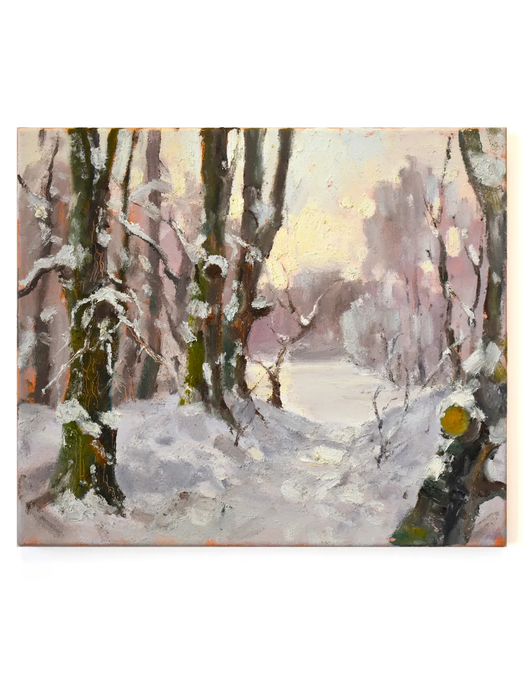 Winter painting on canvas. Oil original landscape
