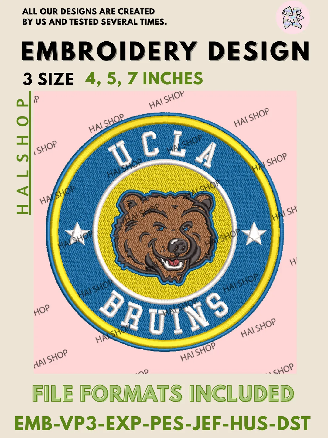 NCAA UCLA Bruins Team Mascot Logo Machine Embroidery Design Files, University of California Los Angeles Bruins College Team Logo Embroidery, NCAA Machine Embroidery Designs, Digital Download
