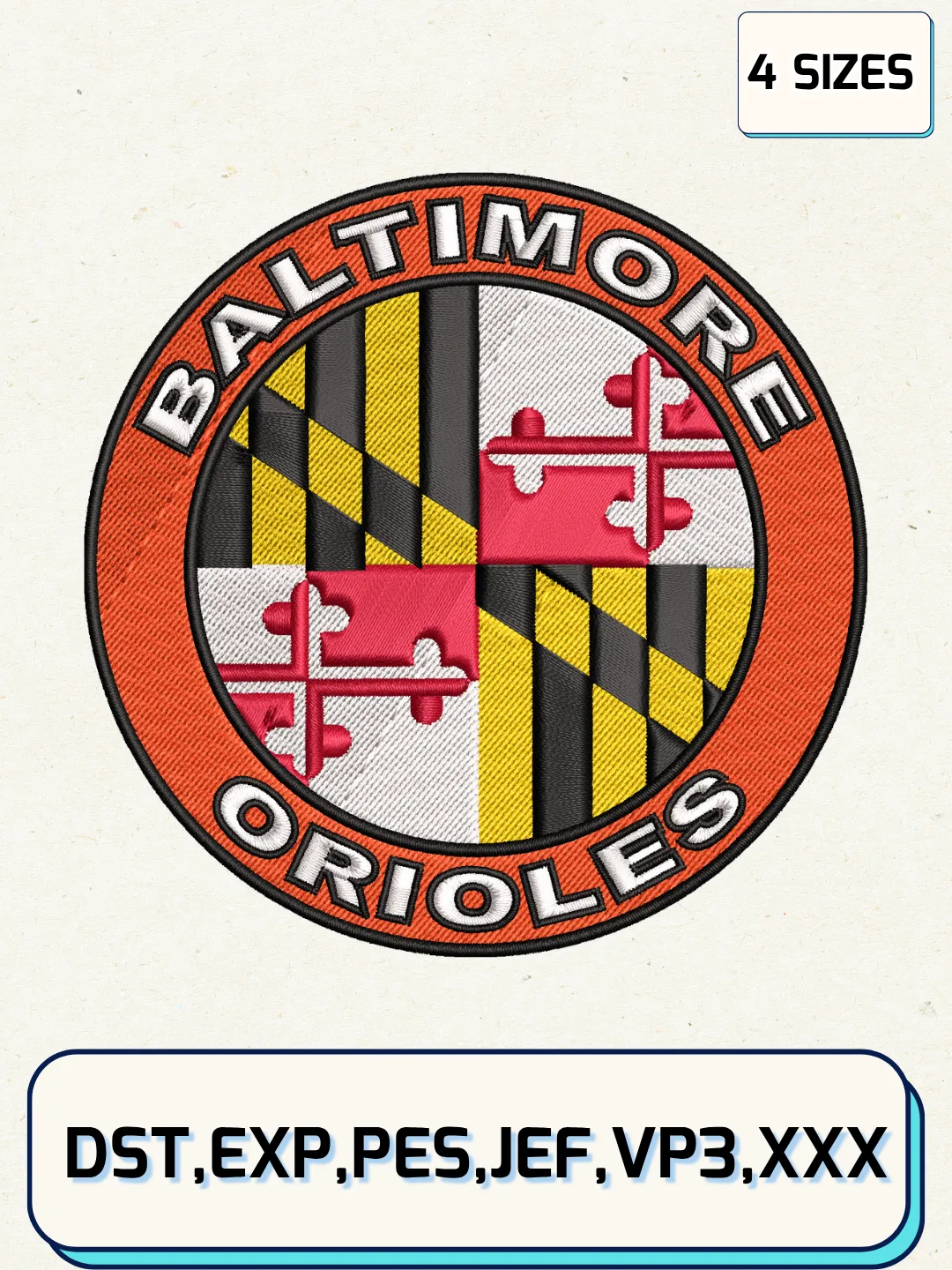 Baltimore Orioles Alternate Logo Embroidery Design Files,MLB Logo Embroidery Designs,Machine Embroidery Files,4 Sizes