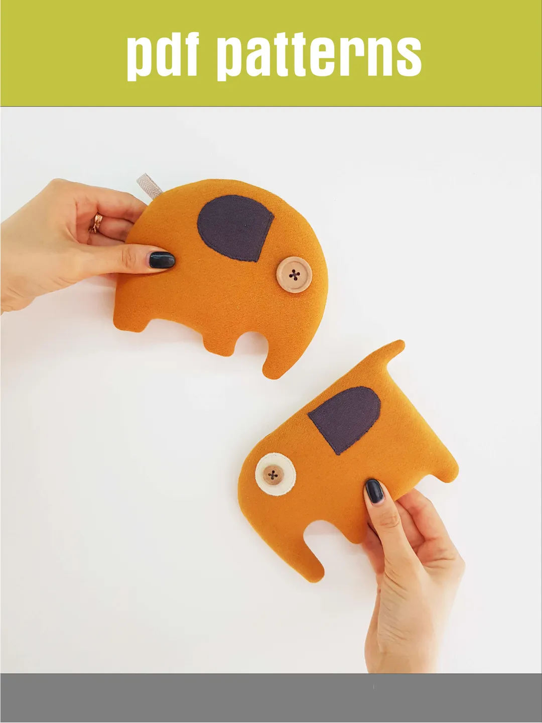 Stuffed Animals sewing patterns PDF, 2 yellow Elephants, set of 2 digital tutorials in English. Elephants sewing patterns, plush toys DIY