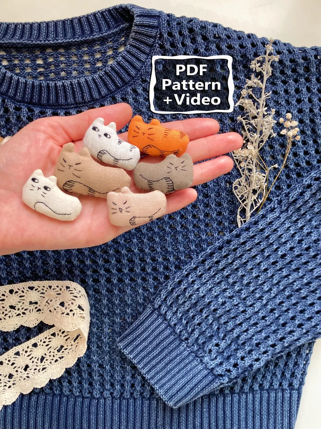 Fabric Cat Sewing Pattern PDF | Easy Hand Tutorial | DIY Cat Toy, Keychain or Brooch