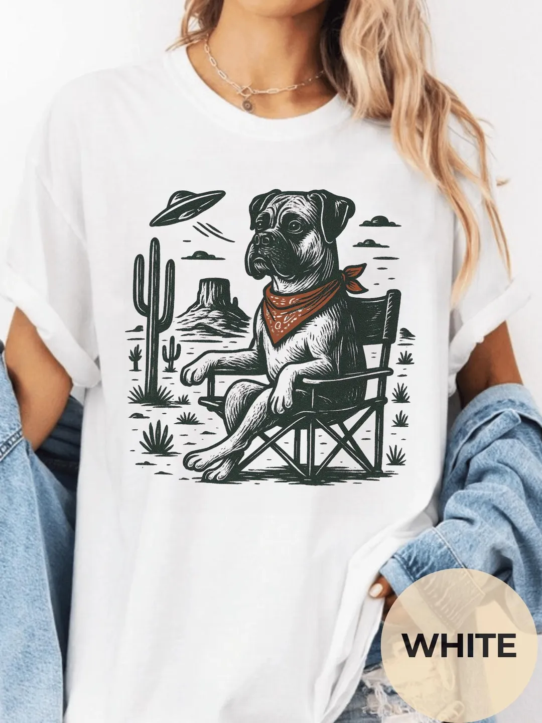 Vintage Boxer Dog Western UFO Graphic Comfort Colors Shirt